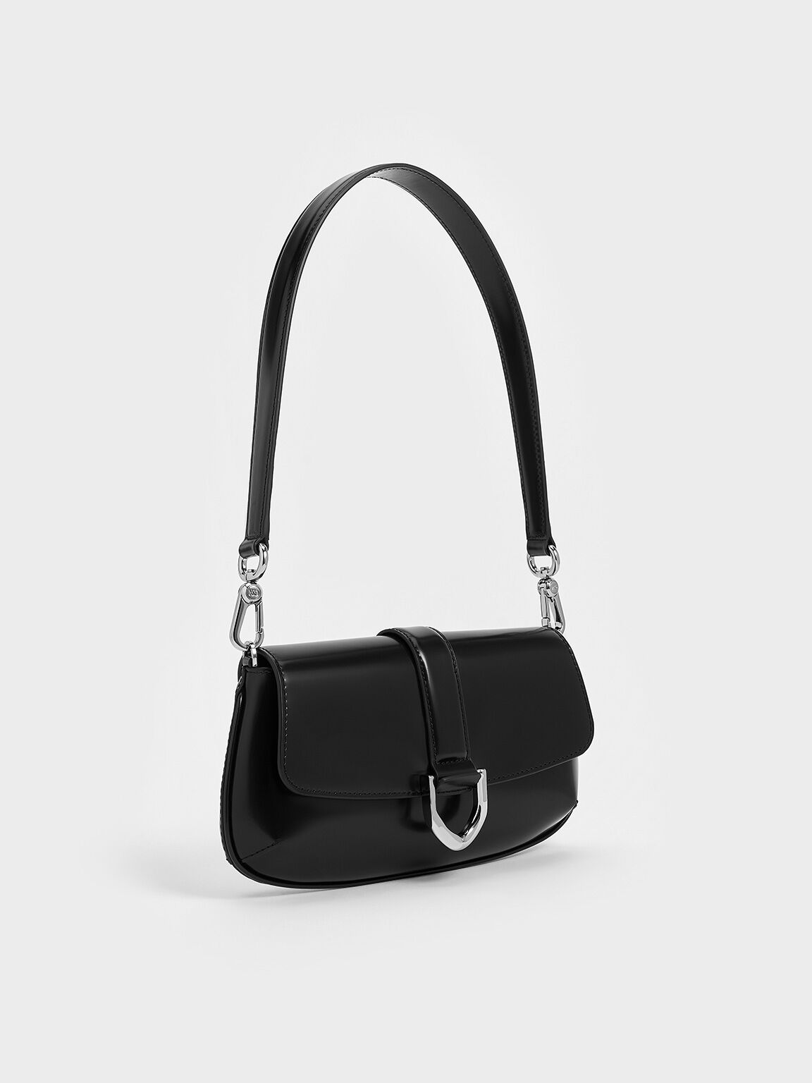 Bolso alargado Gabine de cuero, Noir, hi-res