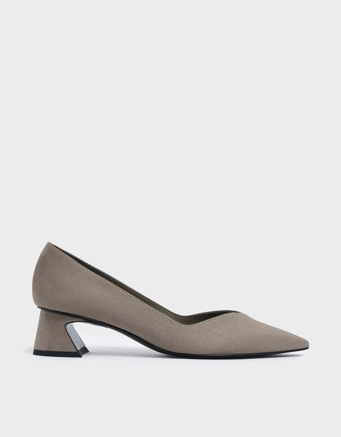 Taupe Curved Block Heel Textured Pumps 