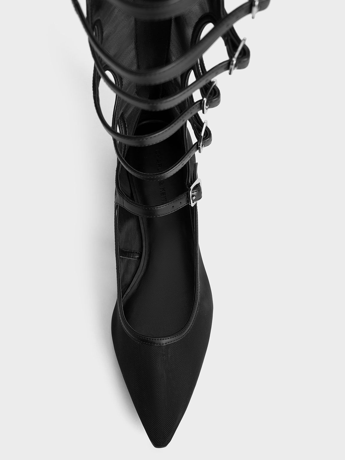 Bailarinas tipo gladiador Lyric de malla con punta afilada, Negro texturizado, hi-res