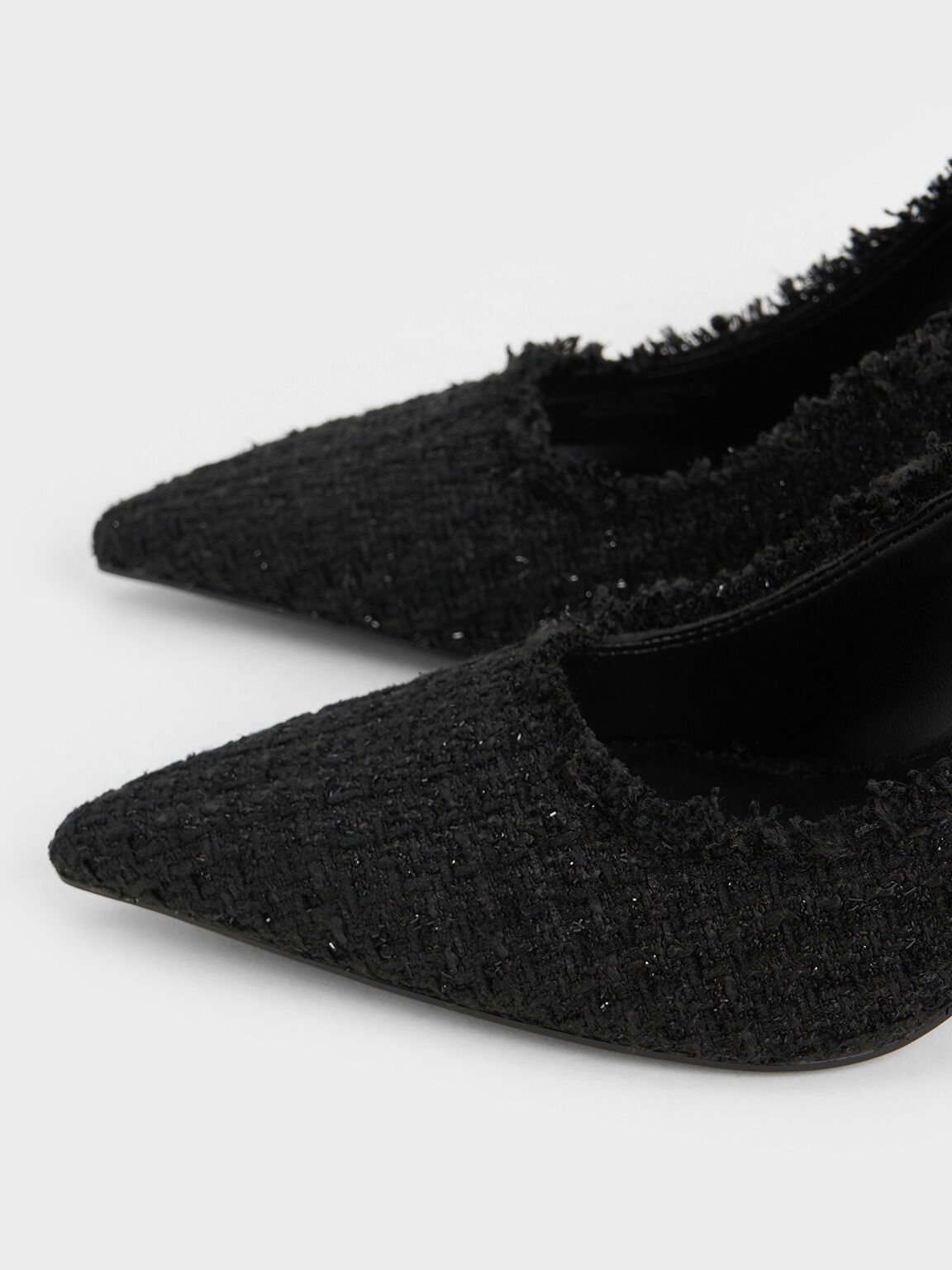 Tweed Pointed-Toe Stiletto Pumps, Black Textured, hi-res