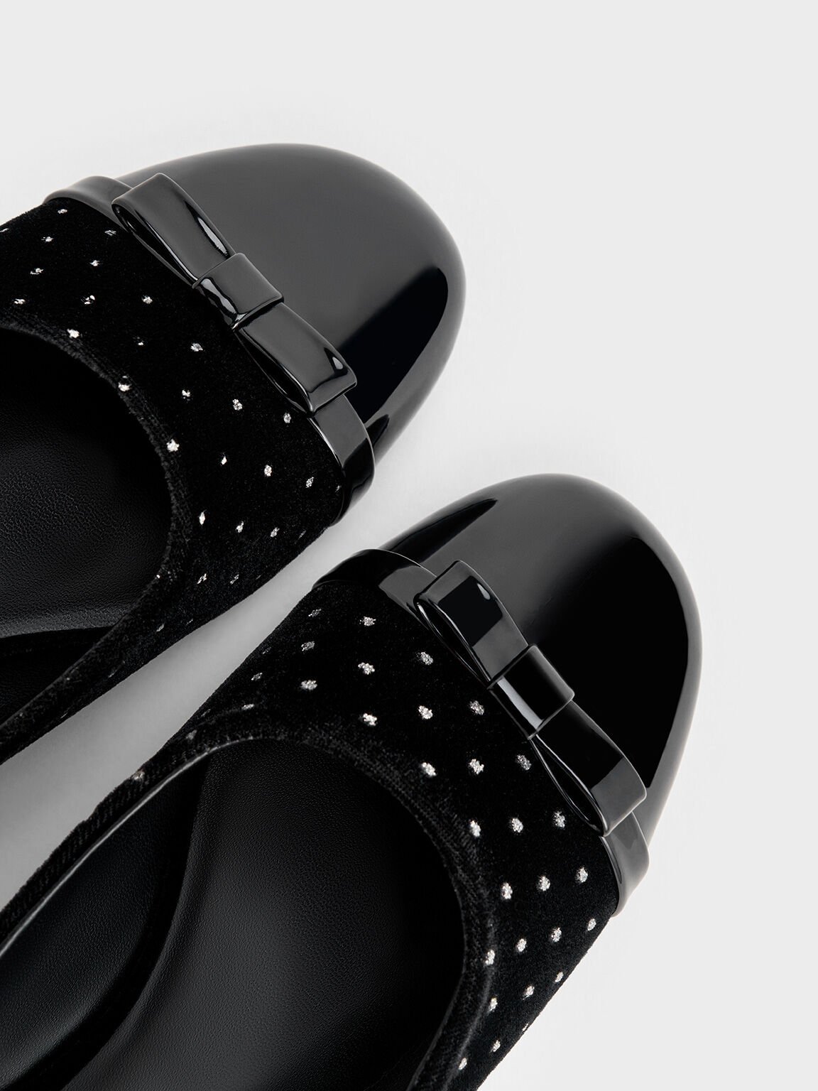 Bow Dotted Cap-Toe Mules, Black Textured, hi-res