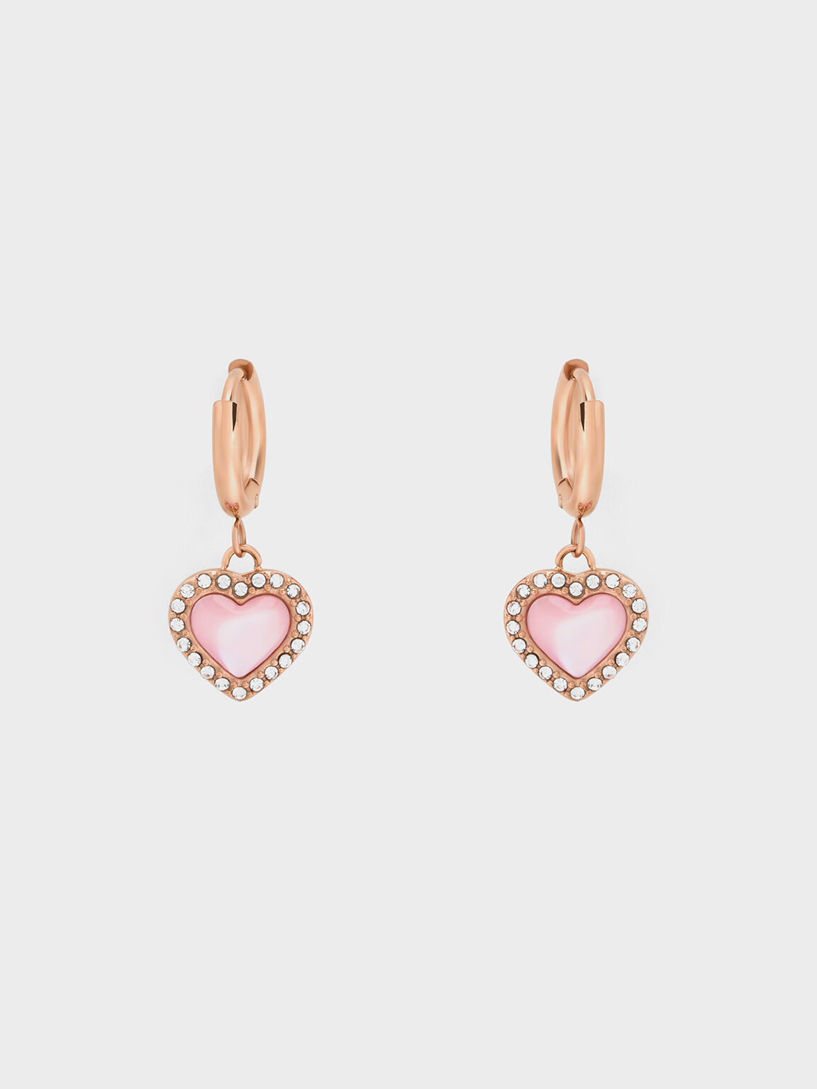 Pendientes de aro Annalise con cristal y piedra de corazón, Oro rosa, hi-res