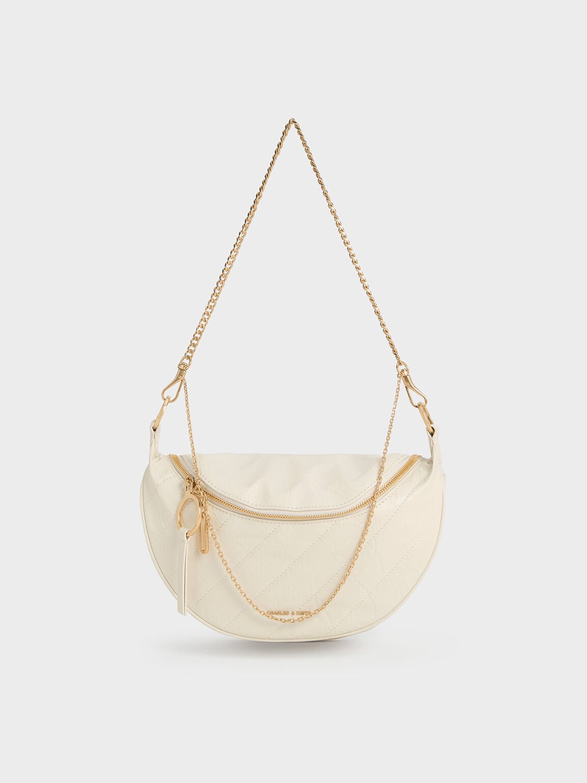 Sac bandoulière demi-lune effet froncé Philomena, Crème, hi-res