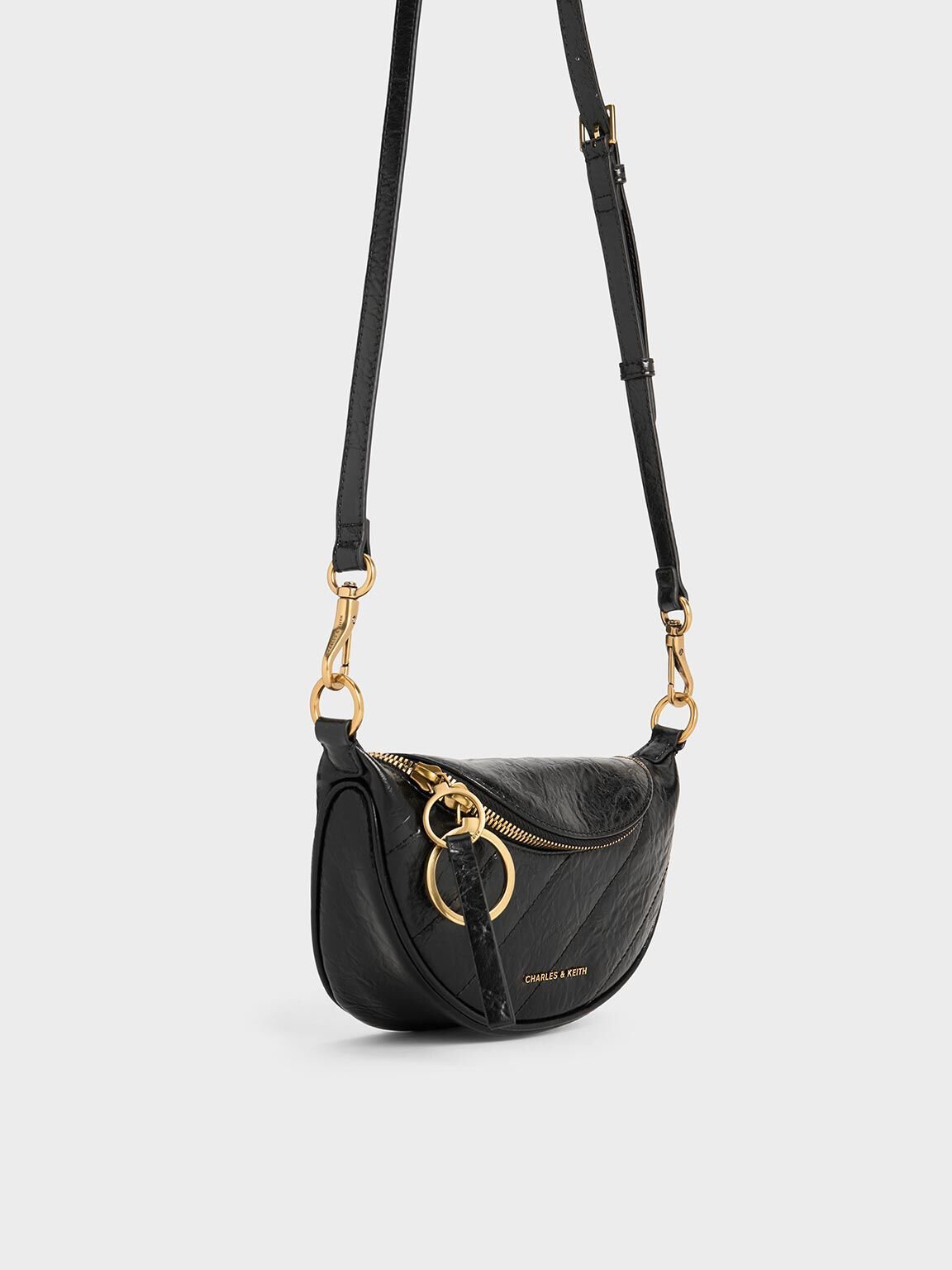 Sac bandoulière demi-lune Philomena, Noir, hi-res