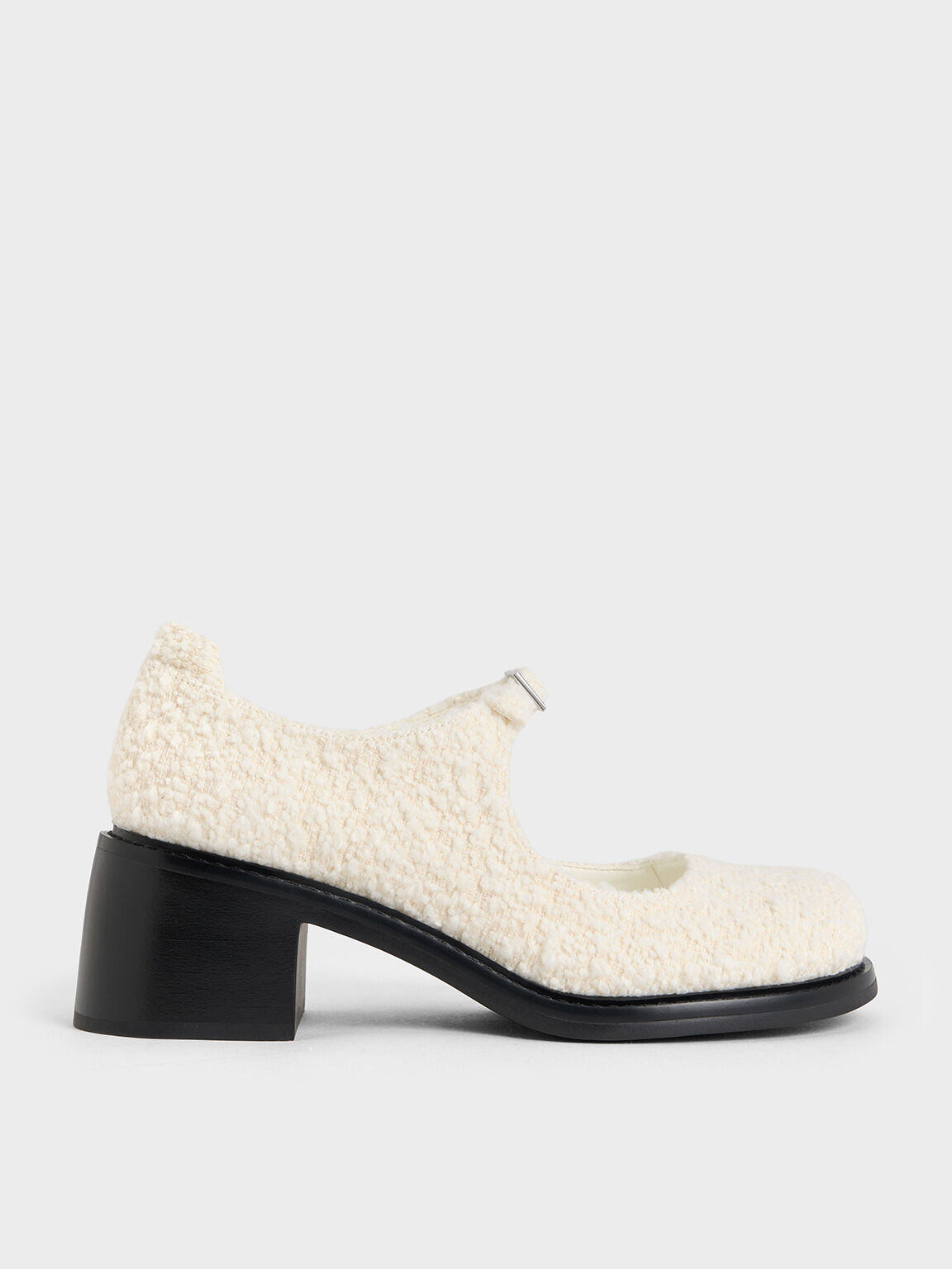 Rooney Furry Buckled Block-Heel Mary Janes, White, hi-res