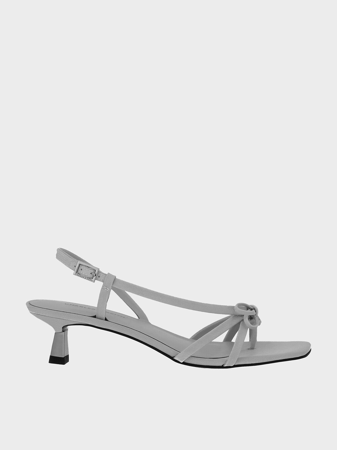 Bow Strappy Heeled Thong Sandals, Silver, hi-res