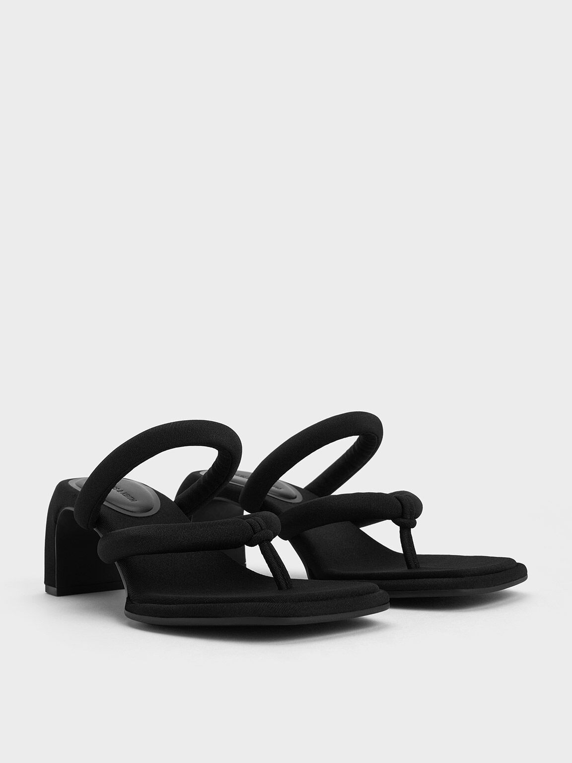 Black Textured Toni Puffy-Strap Thong Sandals - CHARLES & KEITH GR