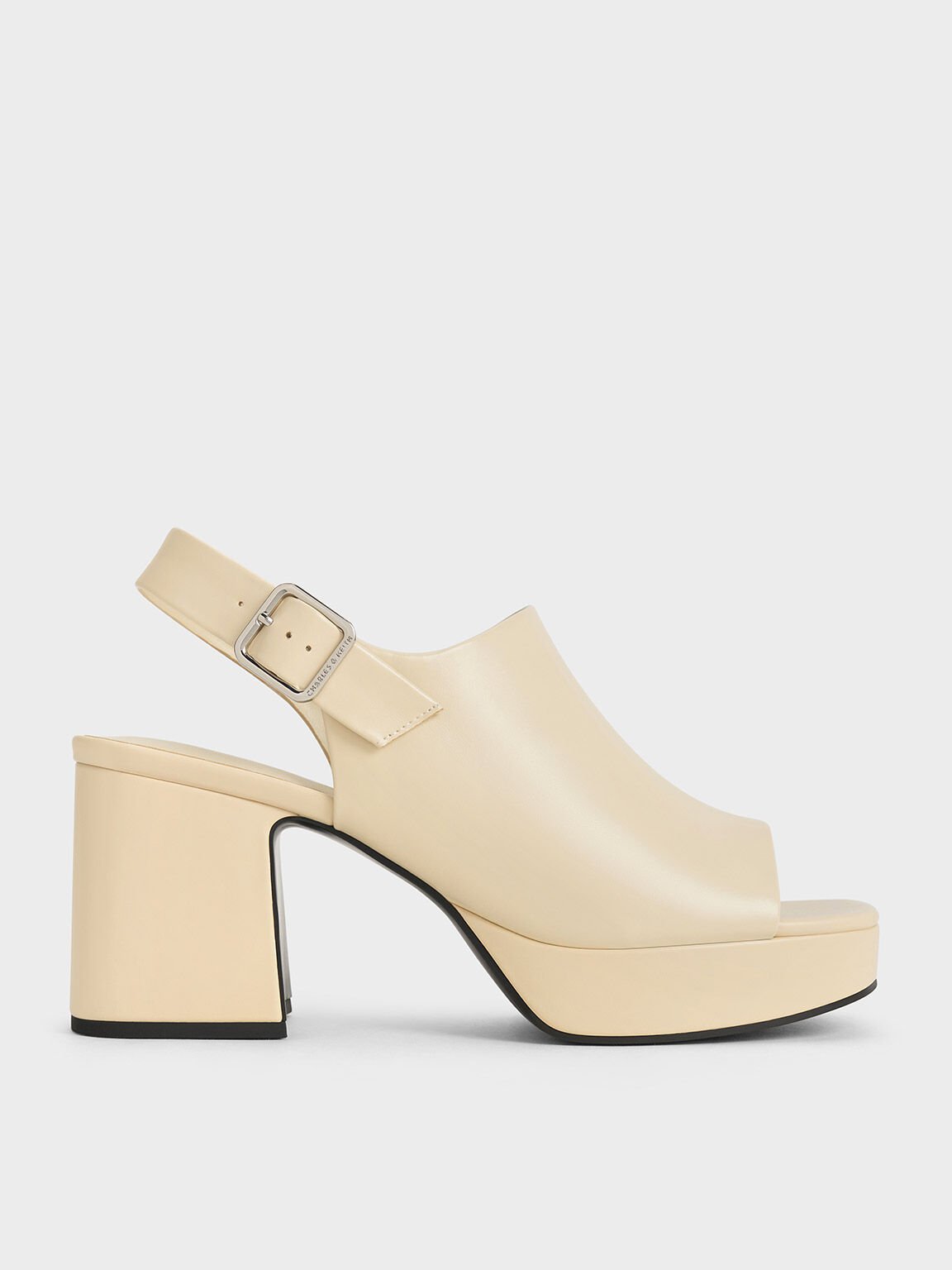 Peep-Toe Platform Sandals, Beige, hi-res