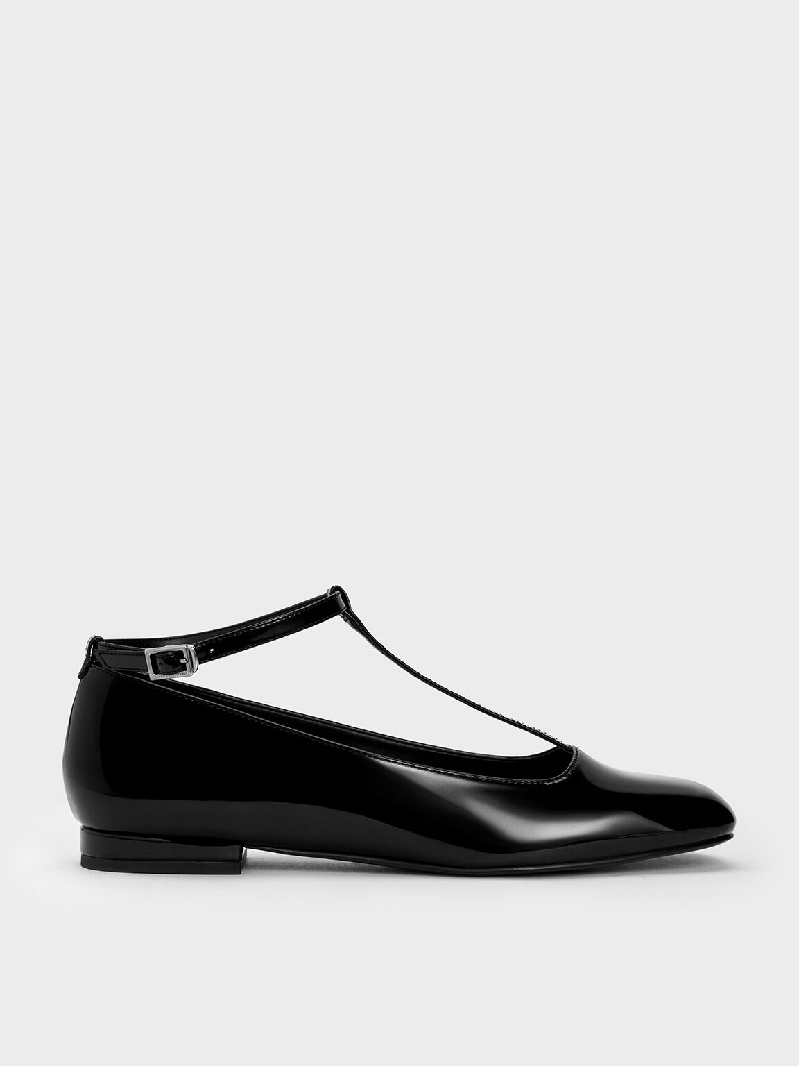 Patent T-Bar Ankle-Strap Ballet Flats, Black Patent, hi-res