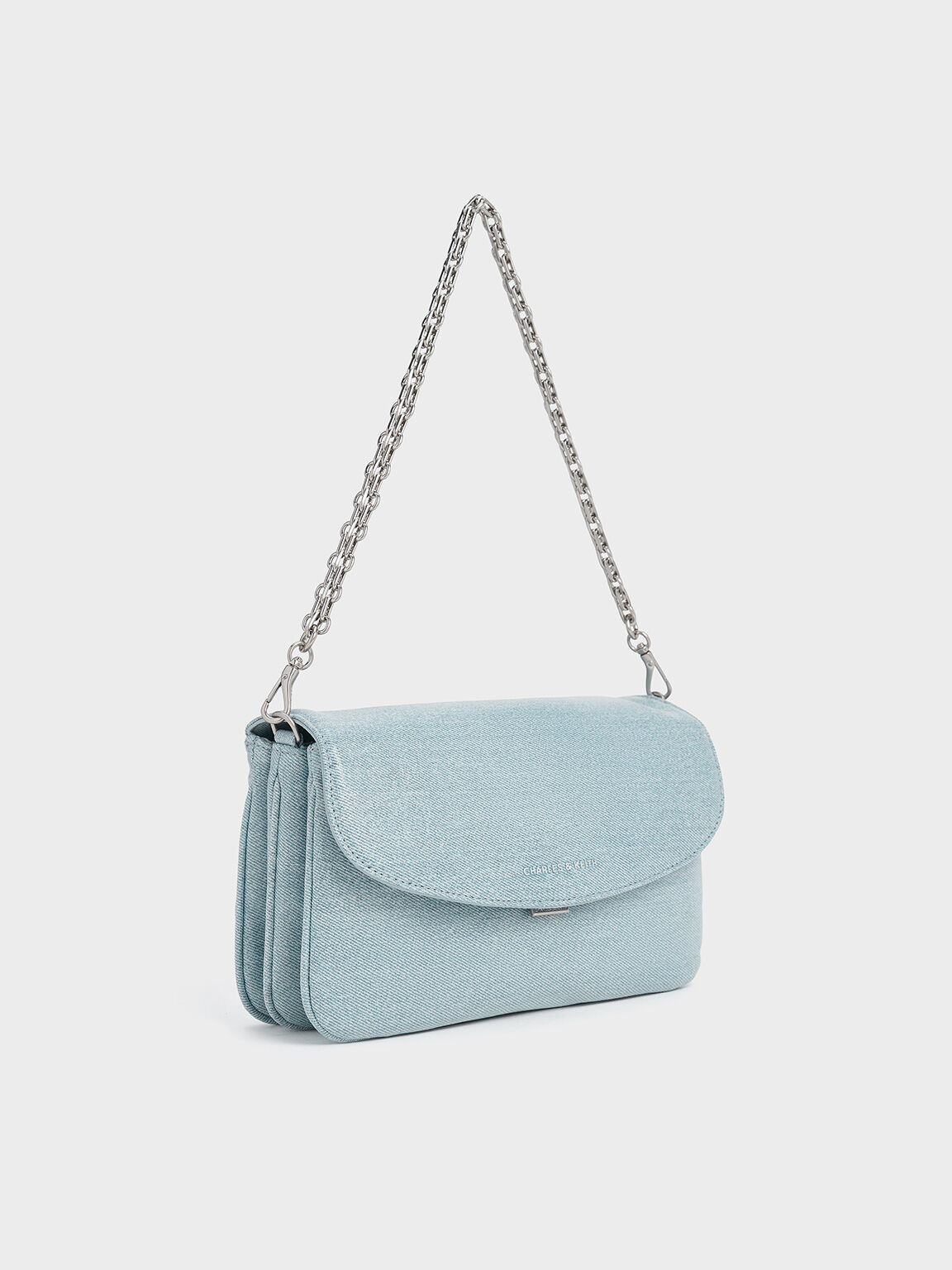 Sac porté épaule à rabat en denim Caia, Bleu Denim, hi-res