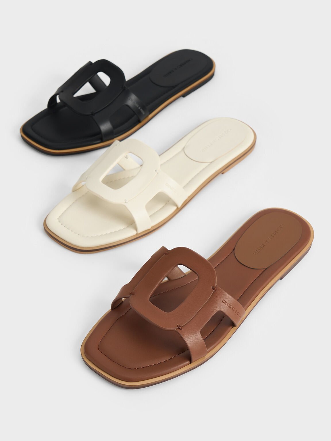 Easley Cut-Out Slide Sandals, Caramel, hi-res