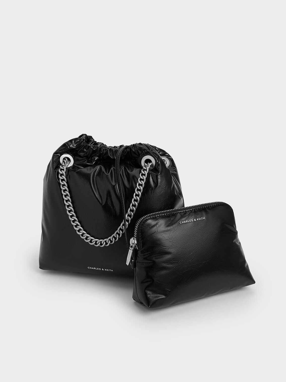 Bolso tote Caia con asa de cadena, Noir, hi-res