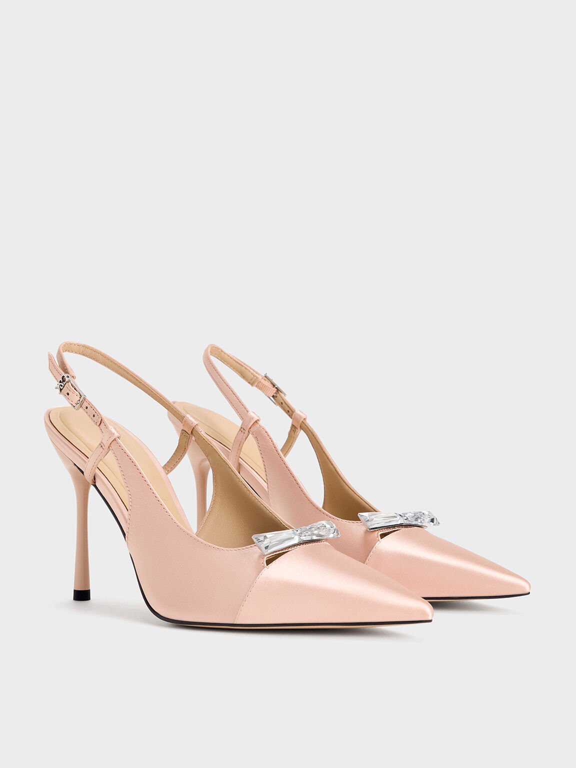 Recycled Polyester Bow Slingback Pumps, Pink, hi-res