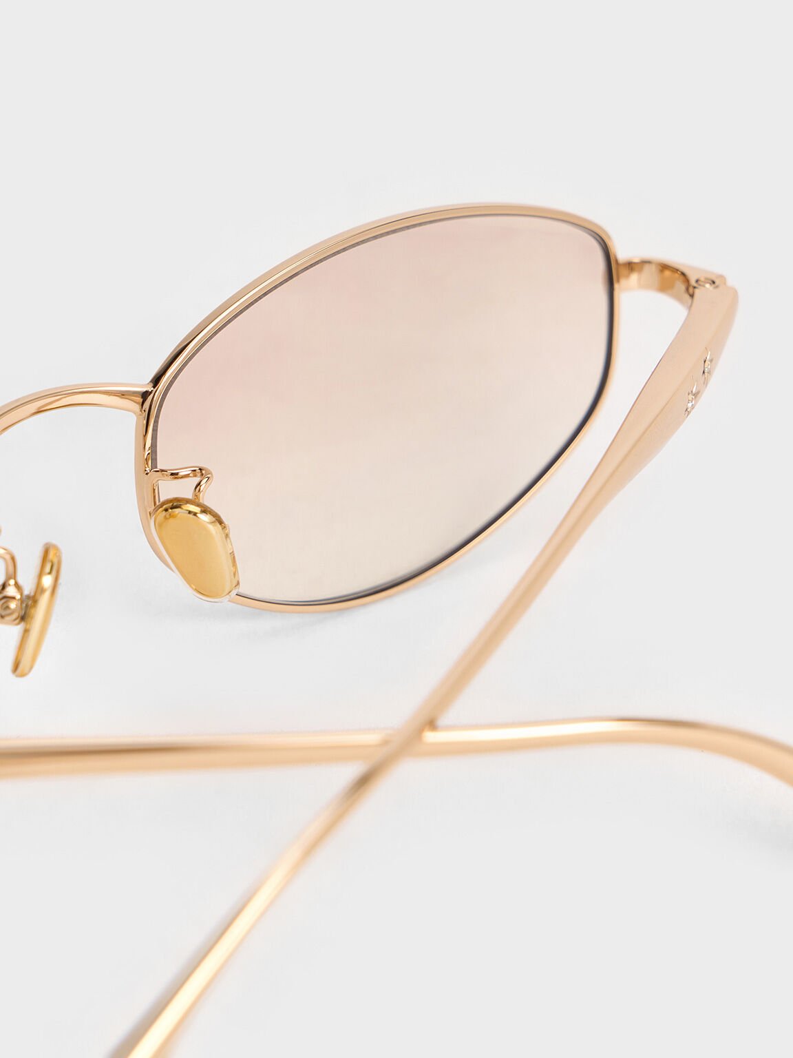 Crystal-Accent Oval Sunglasses, Gold, hi-res