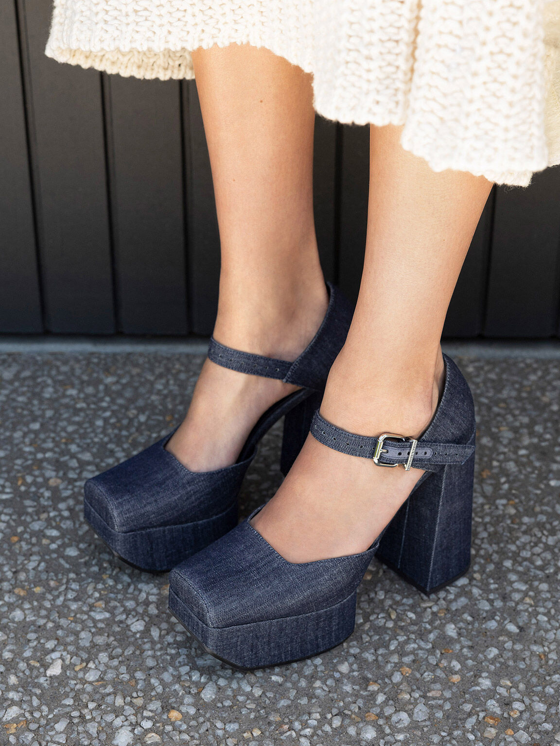 Dolce&Gabbana: Blue Patchwork Denim Platform Heeled Sandals | SSENSE