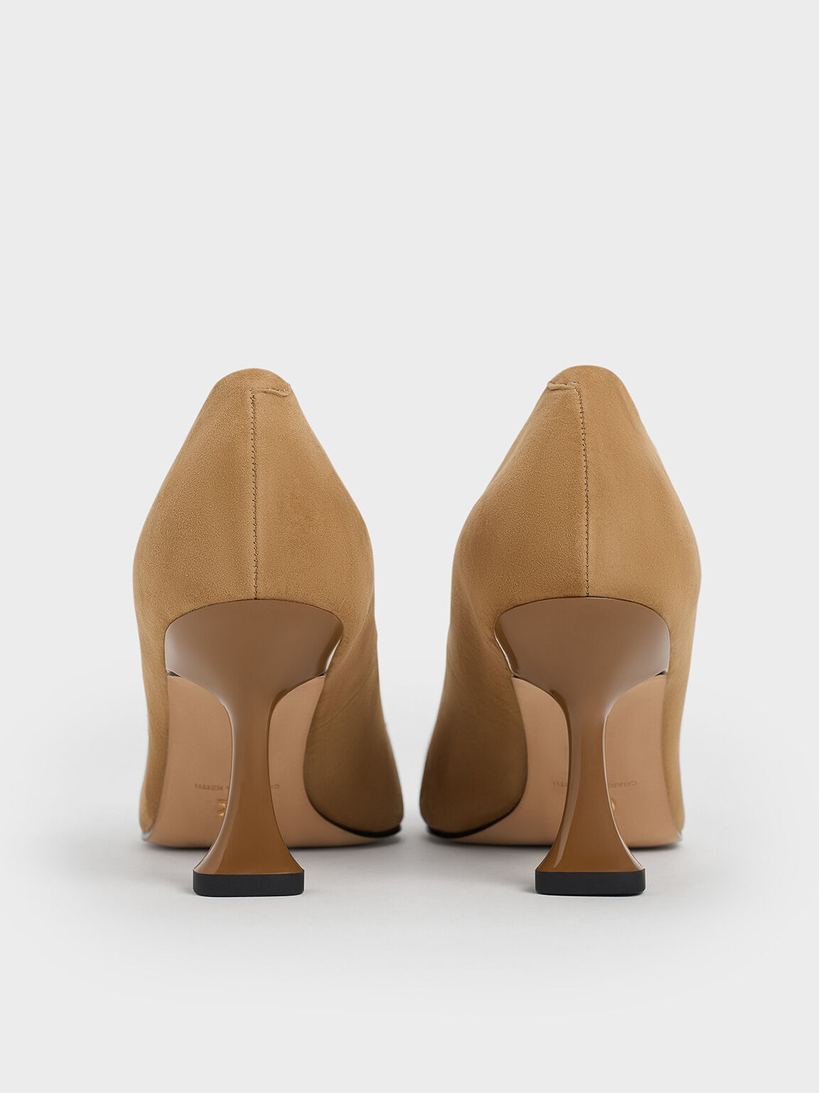 Suede Sculptural-Heel Square-Toe Pumps, Caramel, hi-res