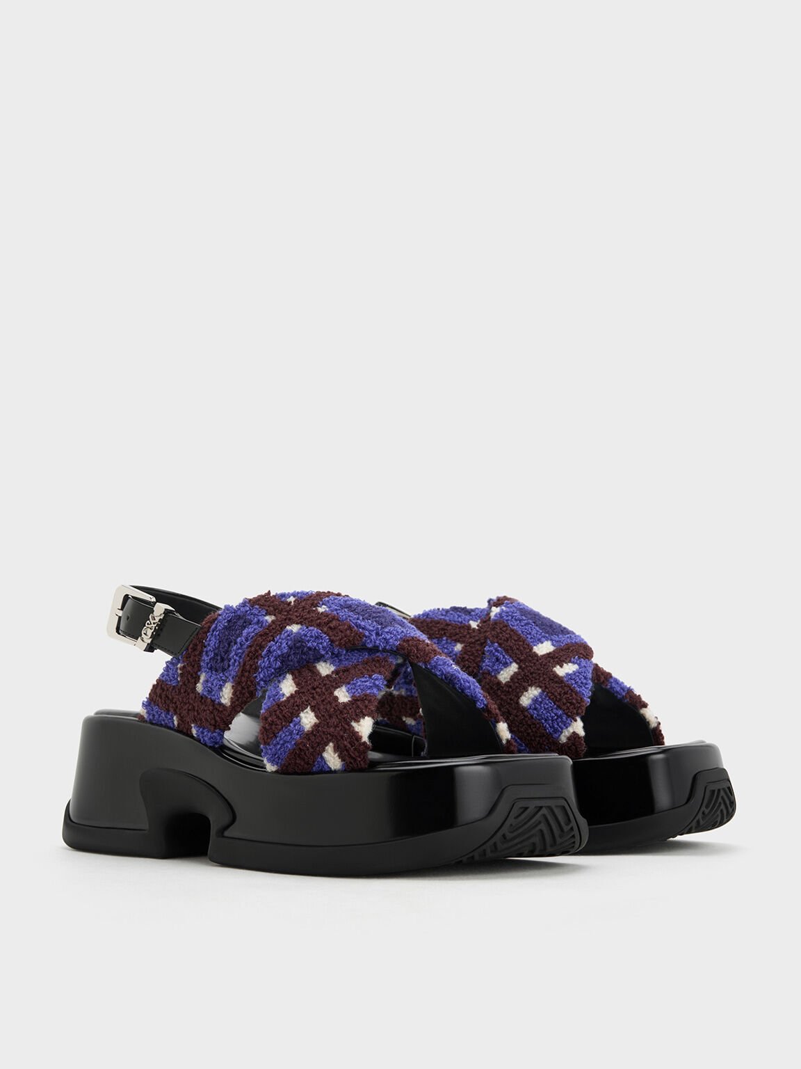 Caria Furry Checkered Platform Sandals, Multi, hi-res