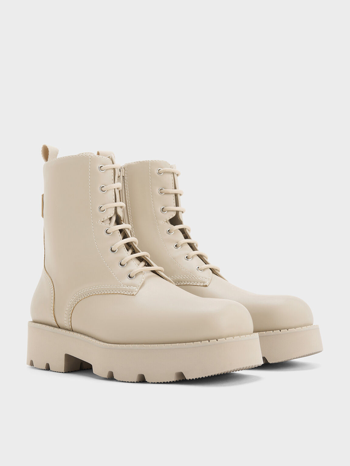 Botas militares con cordones y suela estriada, Beige, hi-res