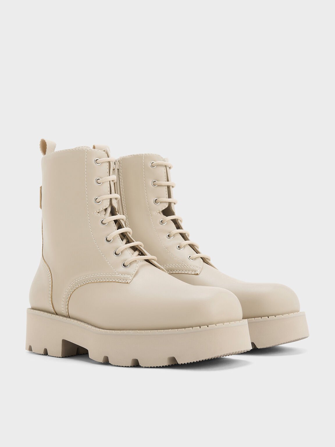 Bottines rangers à lacets avec semelle crantée, Beige, hi-res