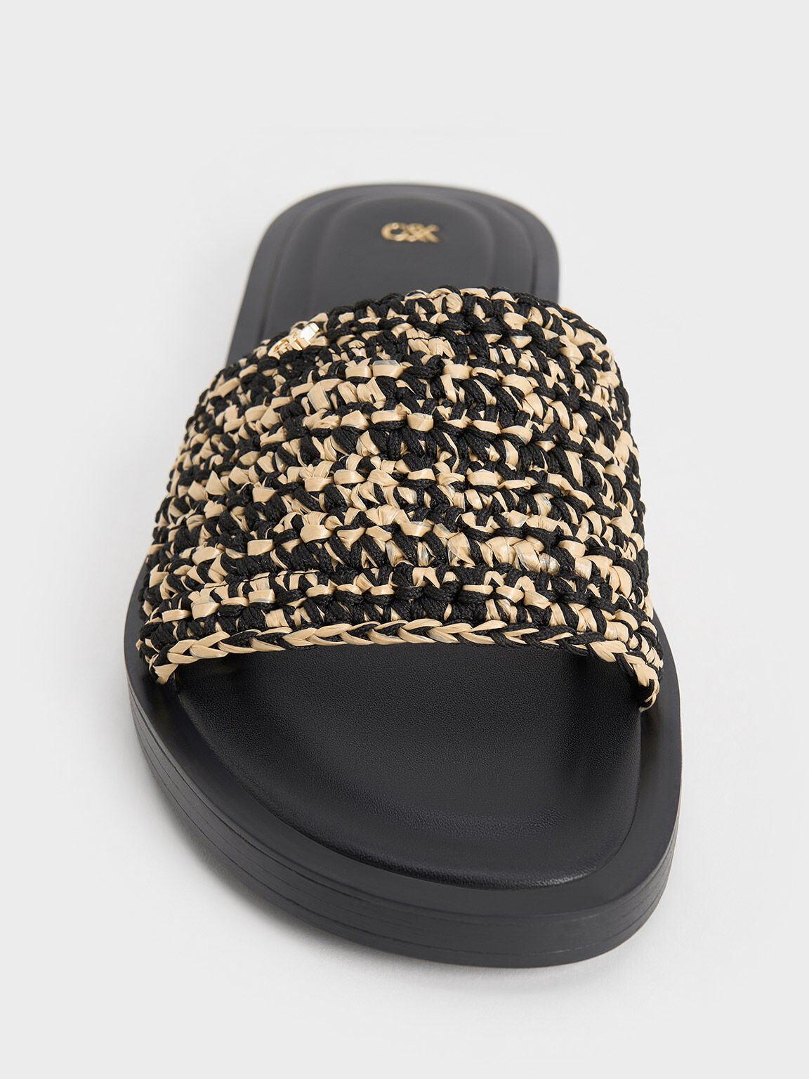 Sandalias tejidas slip-on bicolor, Negro texturizado, hi-res