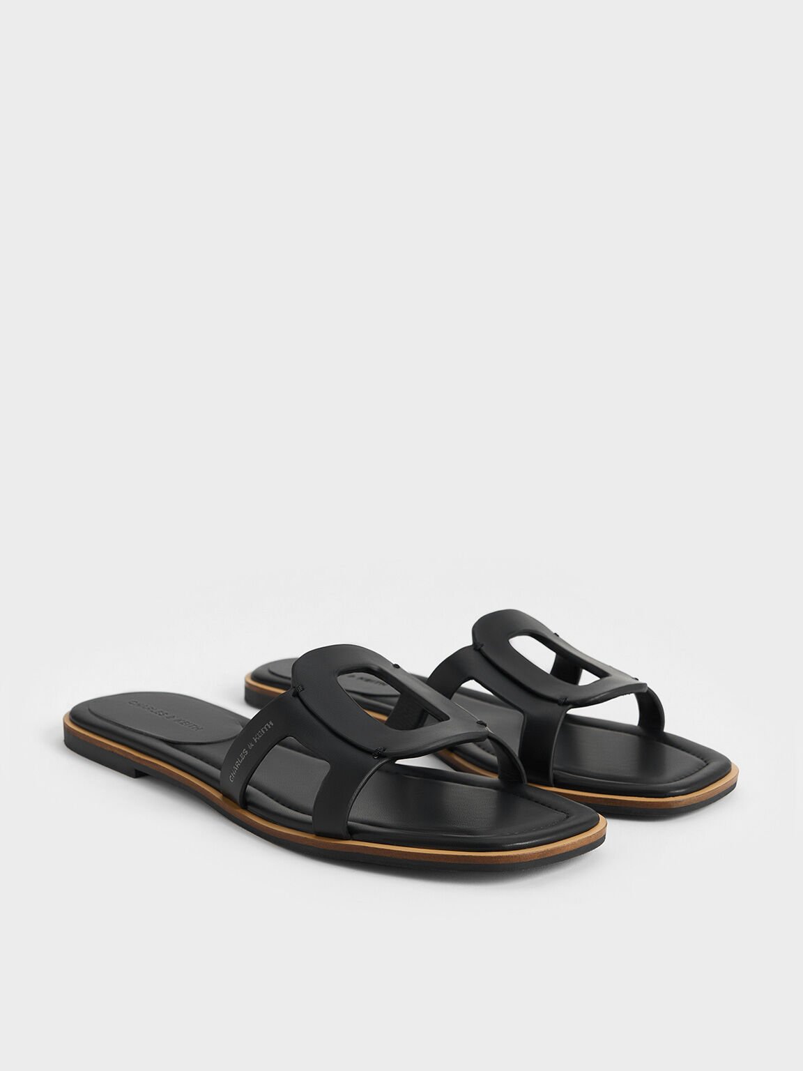 Easley Cut-Out Slide Sandals, Black, hi-res