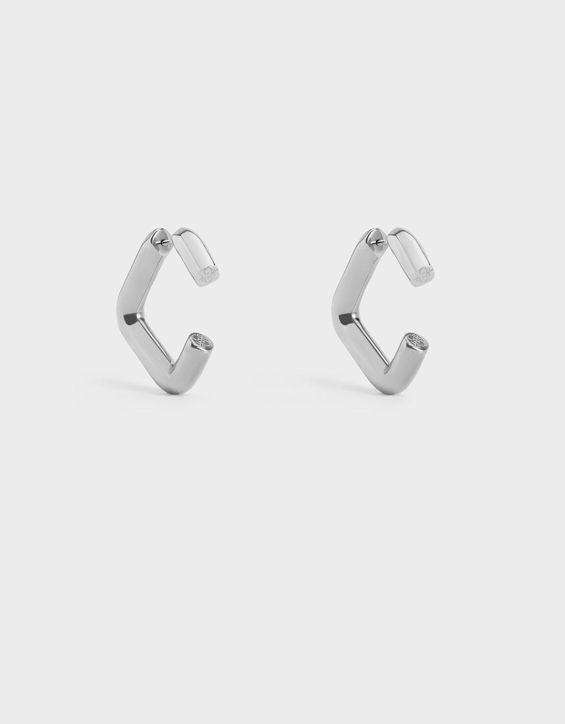 Angular Hoop Earrings, Silver, hi-res