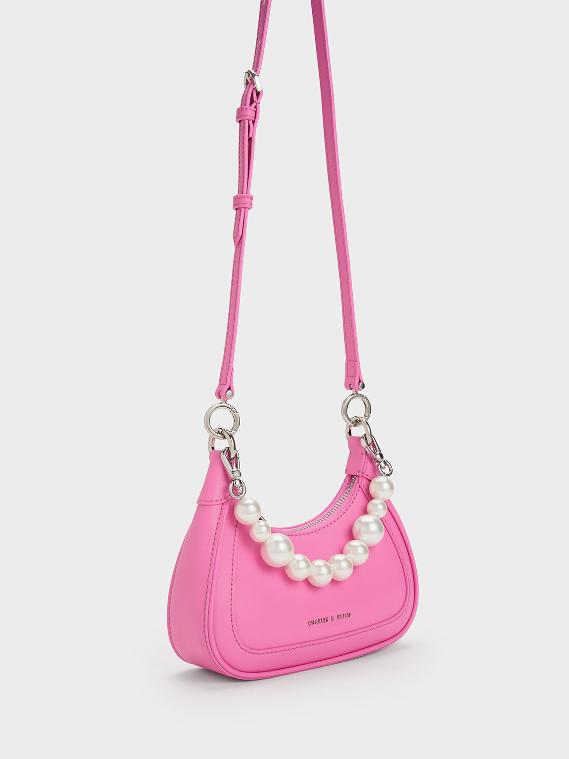 Pink Beaded Handle Hobo Bag - CHARLES & KEITH NL
