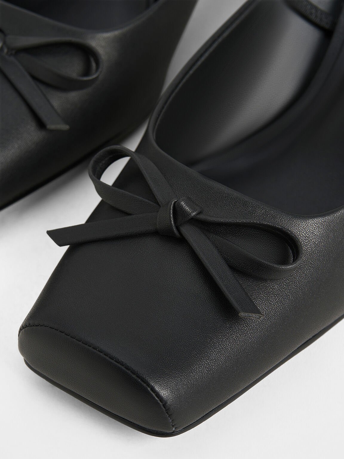 Bow Square-Toe Block-Heel Ballet Mules, Black, hi-res