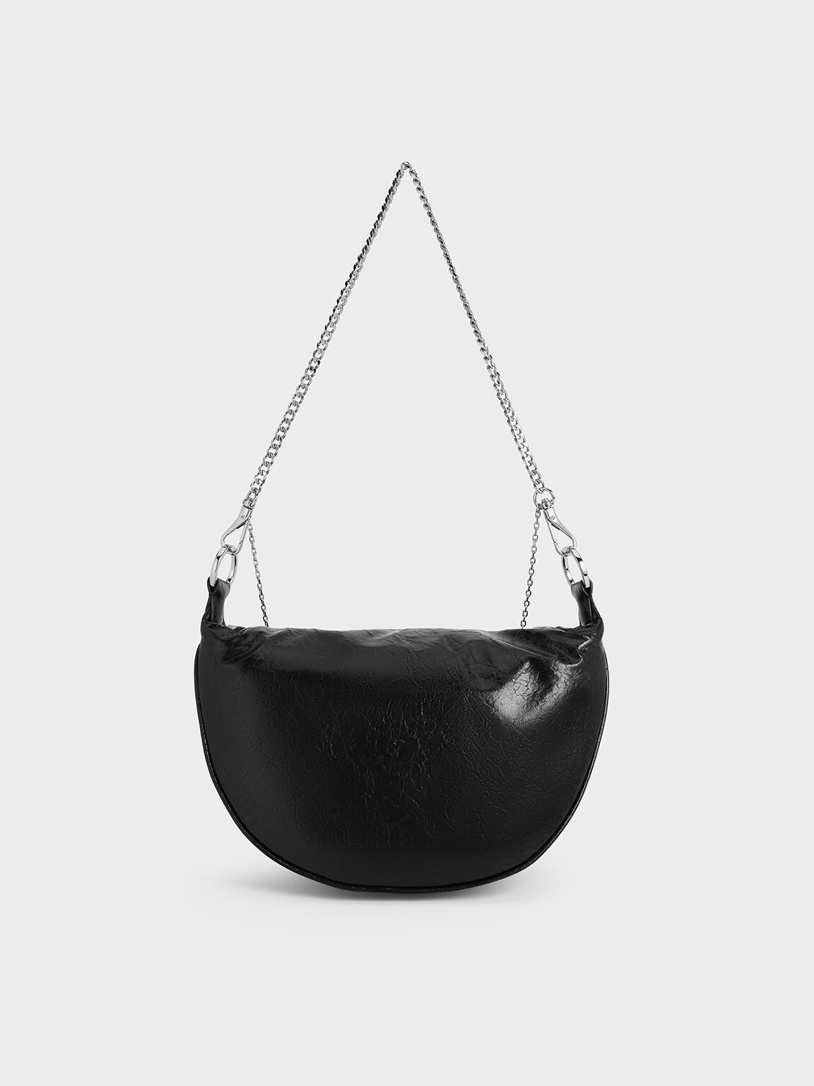 Bolso cruzado media luna Philomena efecto arrugado, Noir, hi-res