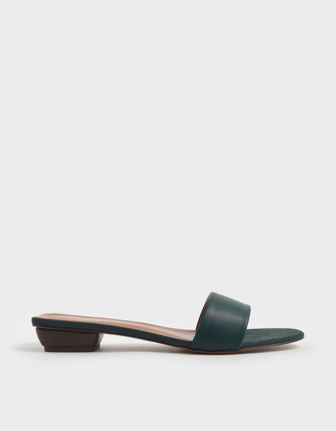 Dark Green Stacked Heel Slide Sandals 