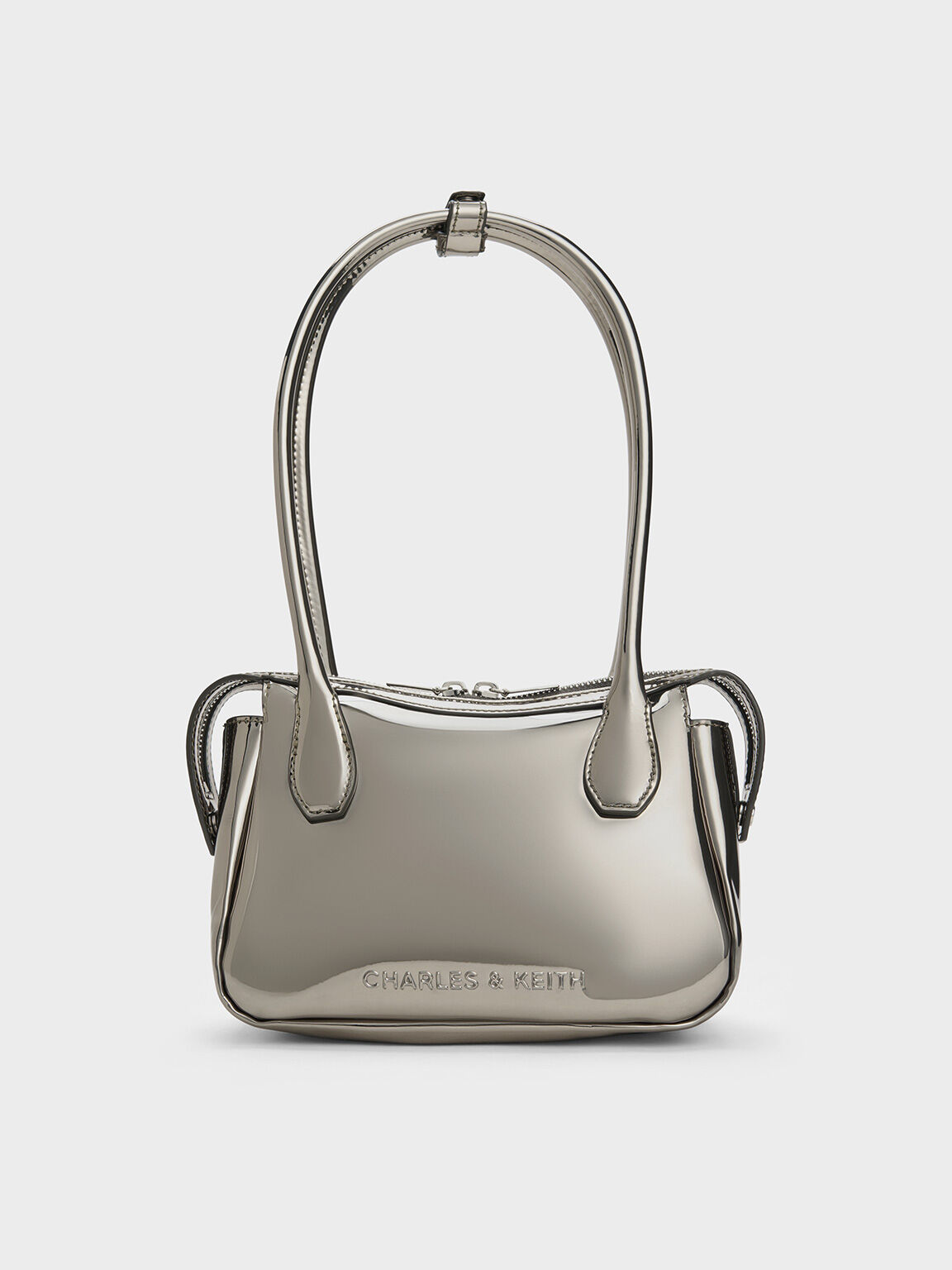 Bosie Metallic Elongated Top Handle Bag, Pewter, hi-res