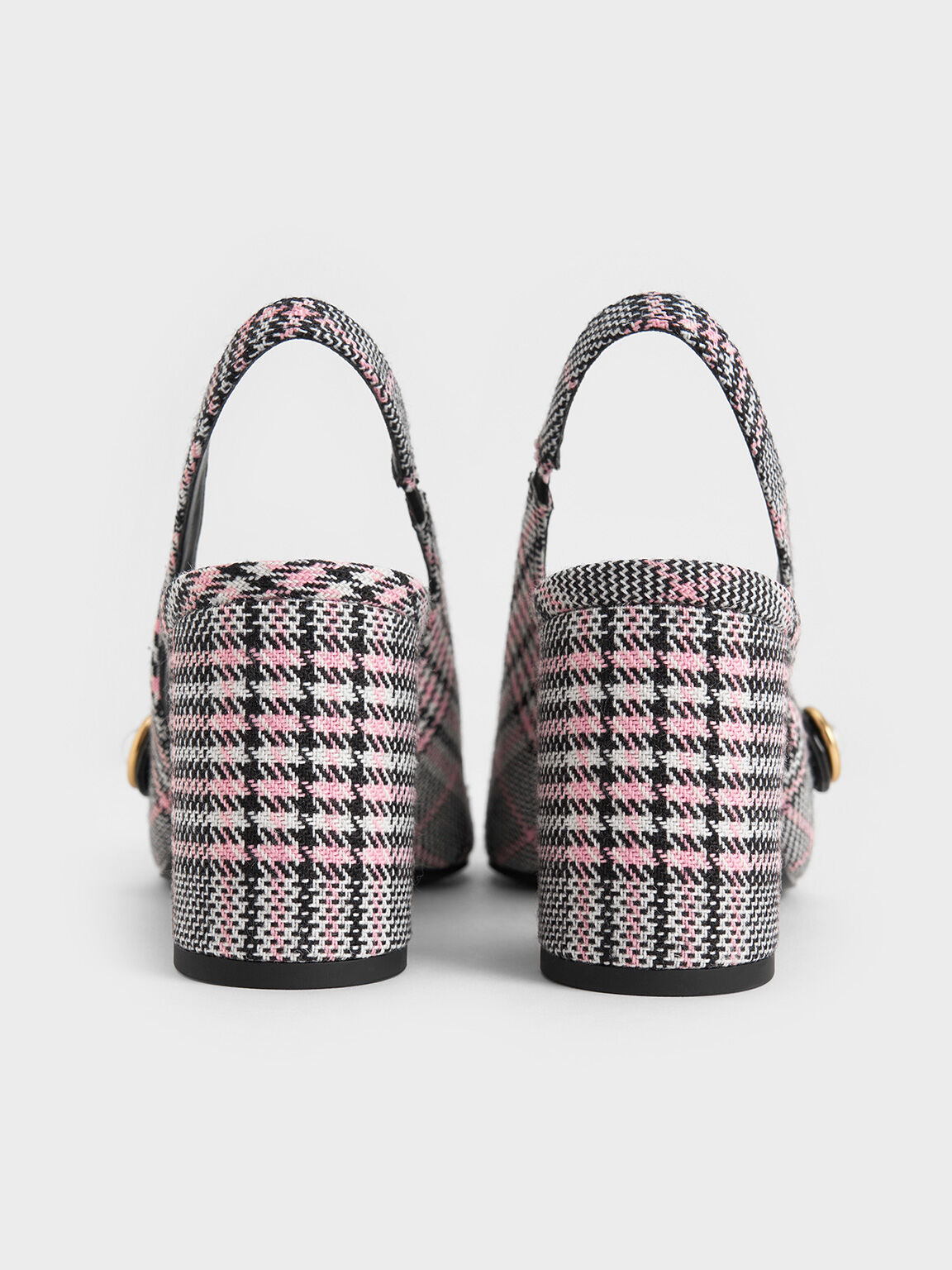 Plaid Pearl-Accent Mary Jane Pumps, Pink, hi-res