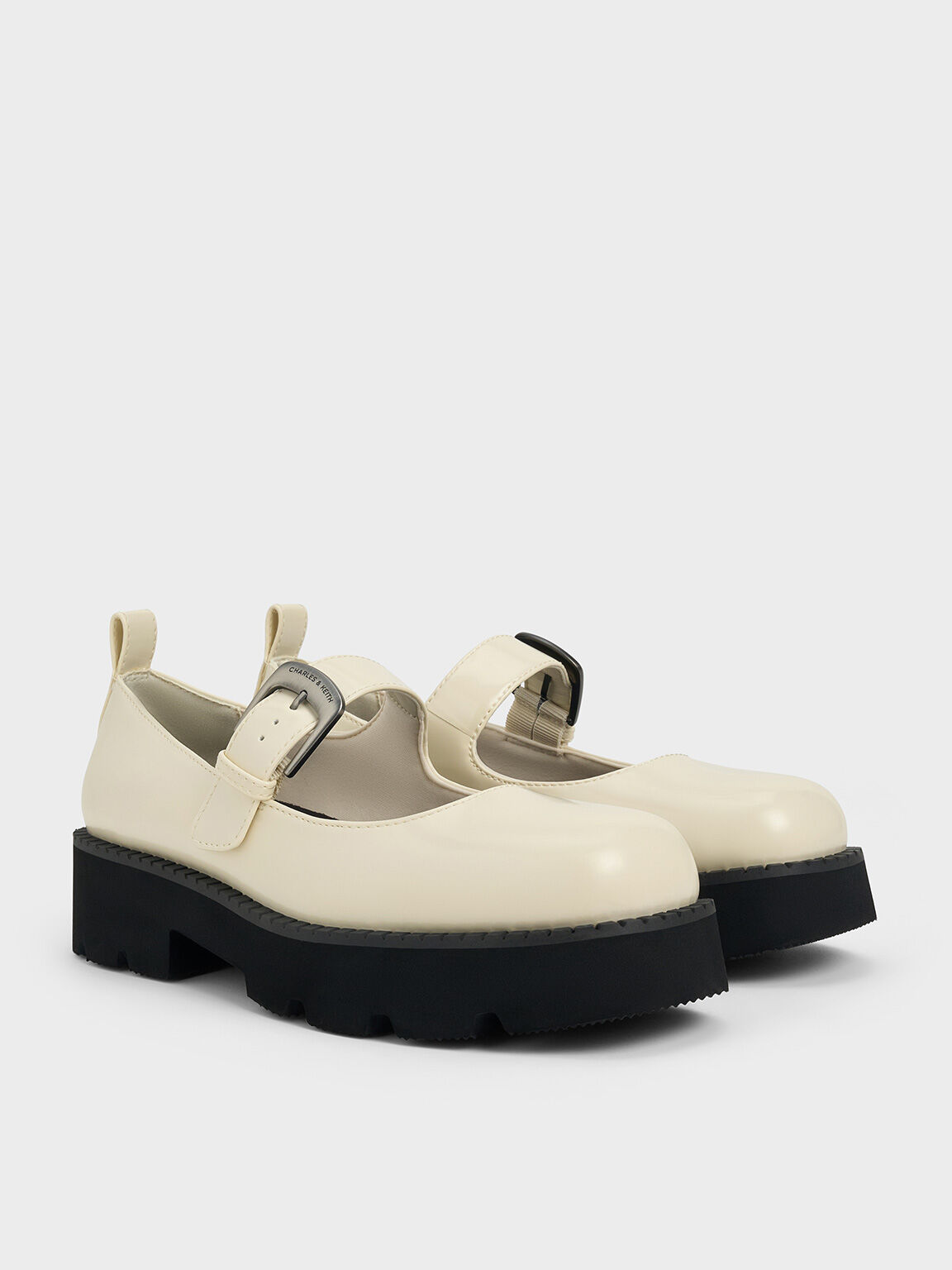 Buckled Ridged-Sole Chunky Mary Janes, Chalk, hi-res