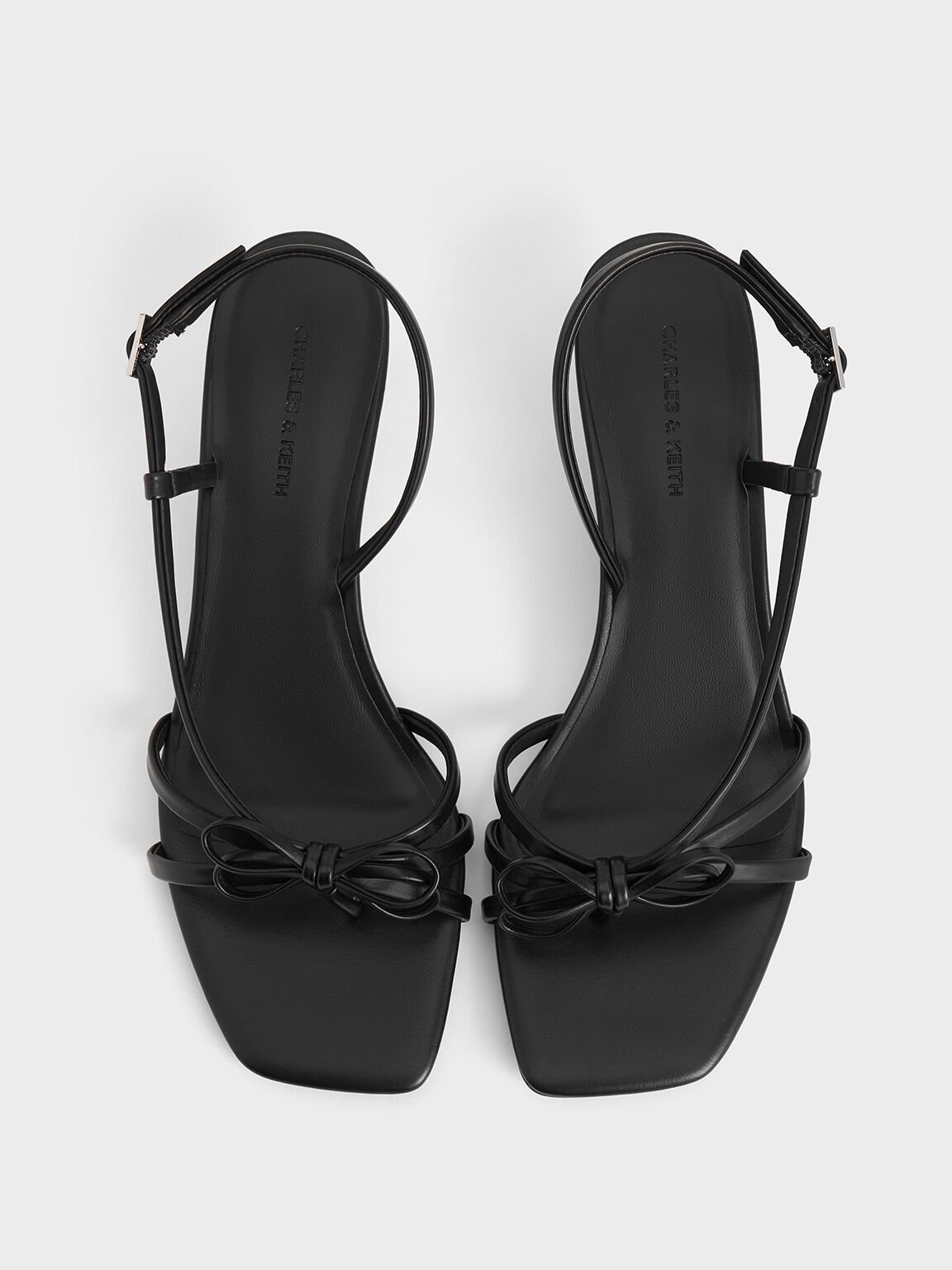 Bow Strappy Heeled Thong Sandals, Black, hi-res