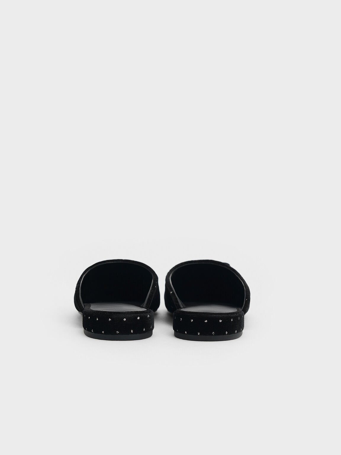 Bow Dotted Cap-Toe Mules, Black Textured, hi-res