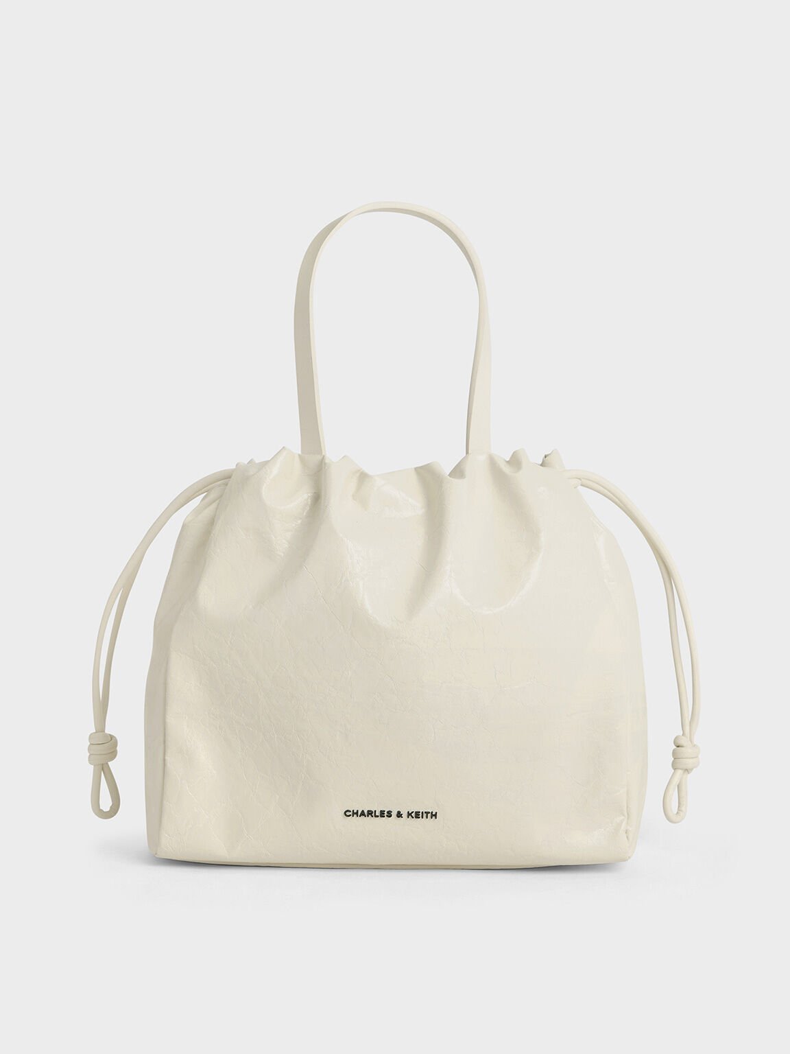 Mini Bethel Crinkle-Effect Ruched Drawstring Tote Bag, Cream, hi-res