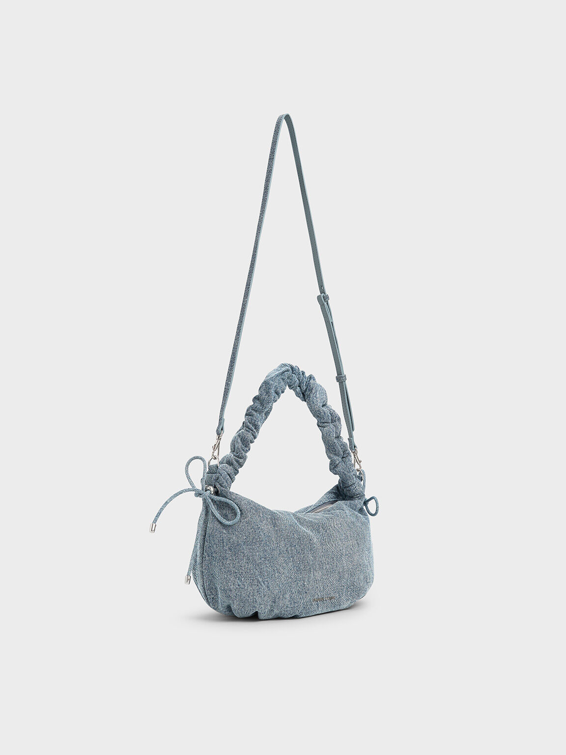 Maisy Denim Ruched-Handle Hobo Bag, Denim Blue, hi-res