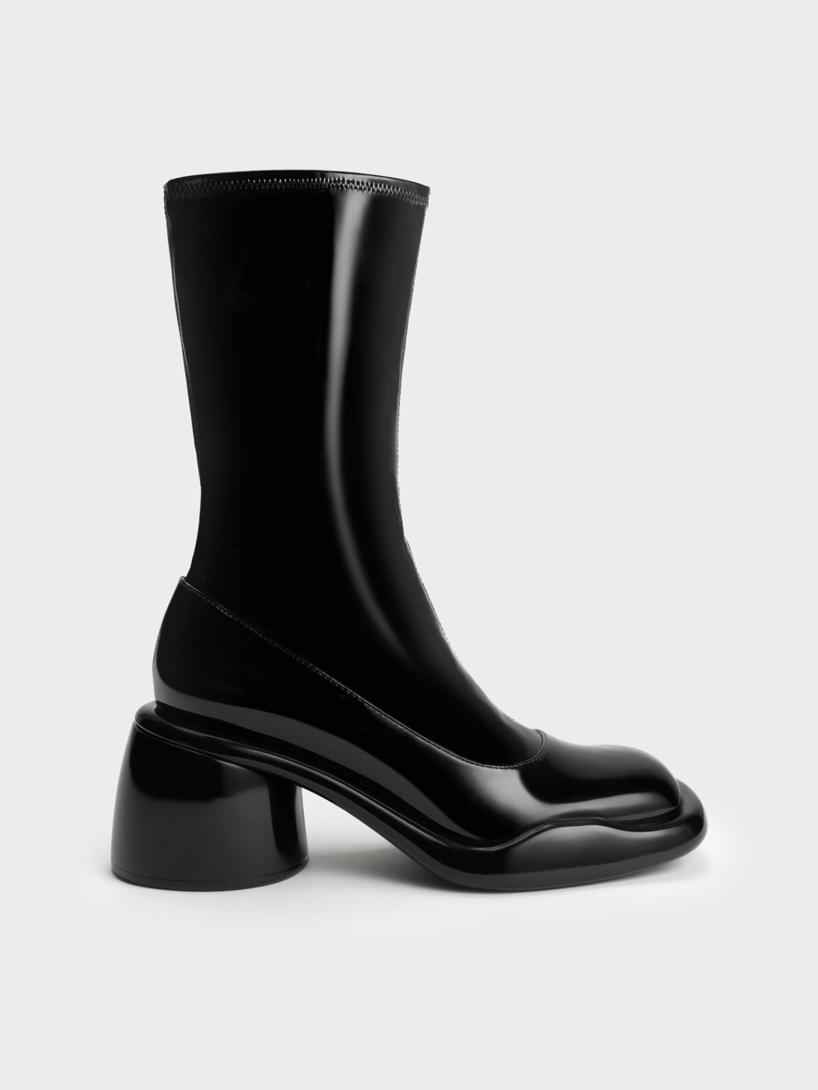 Lula Patent Chunky Heel Calf Boots - Black