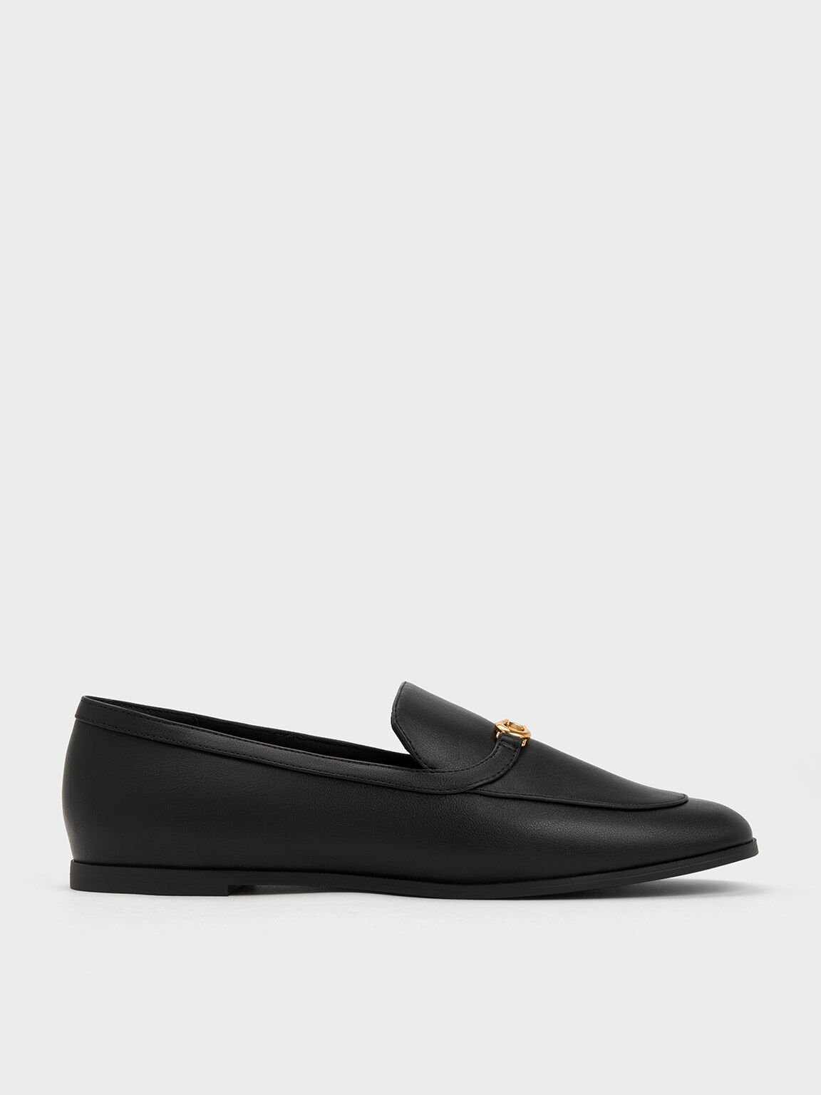 Black Metallic Accent Round-Toe Loafers - CHARLES & KEITH DE