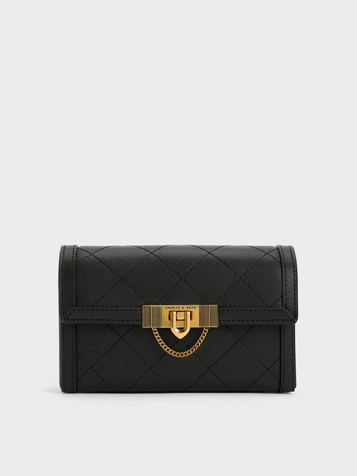 Tallulah Quilted Push-Lock Clutch - Black