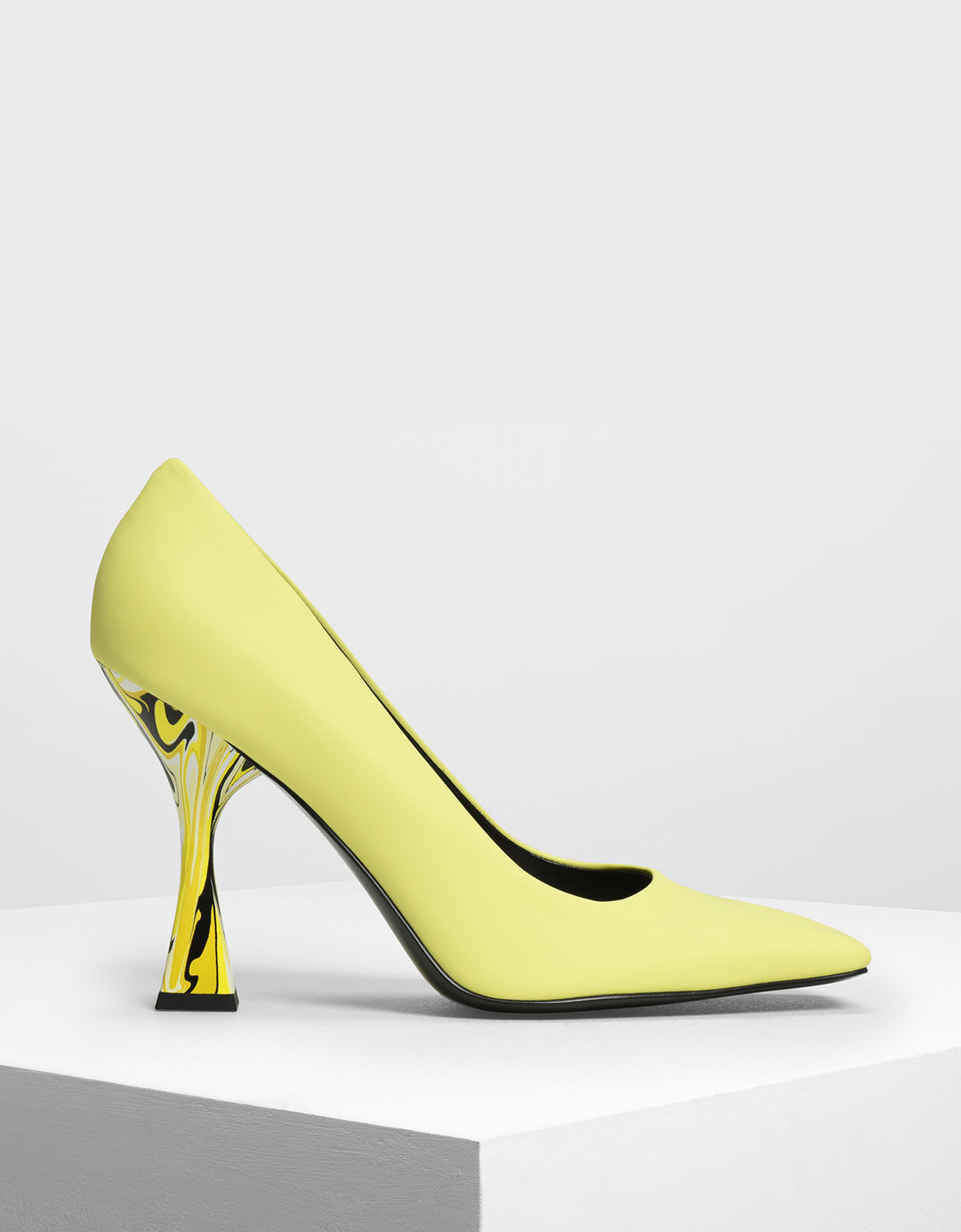 Yellow Square Toe Geometric Heel Pumps 