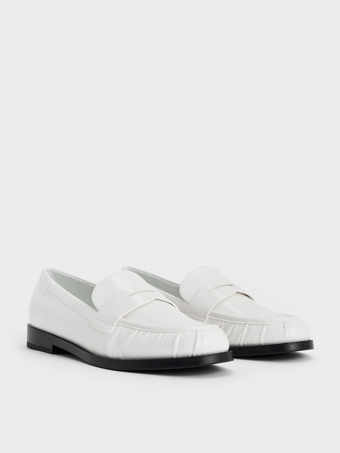 Ruched Penny Loafers, White, hi-res