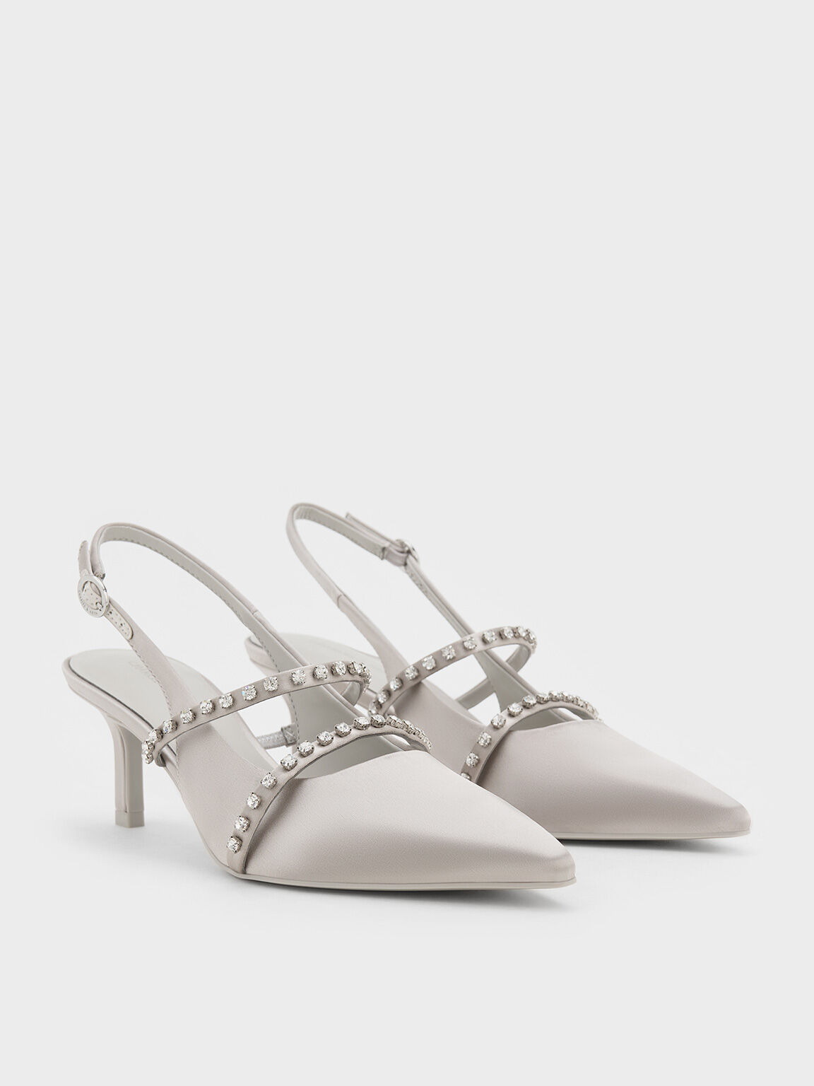 Satin Crystal-Embellished Mary Jane Pumps, Light Grey, hi-res