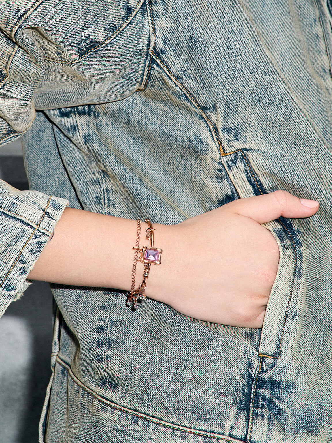 Zira Crystal Charm Cuff Bracelet, Rose Gold, hi-res