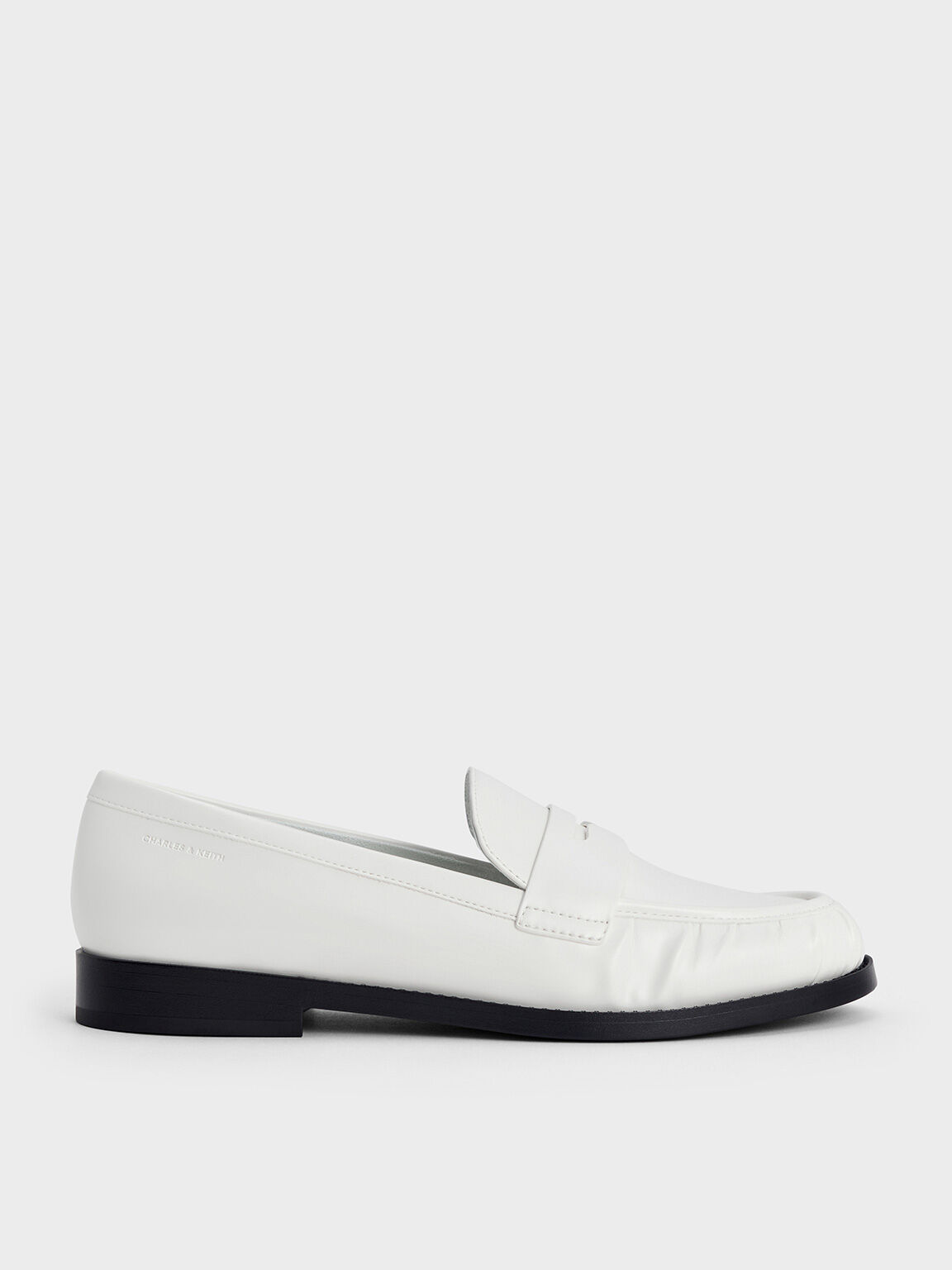 Ruched Penny Loafers, White, hi-res