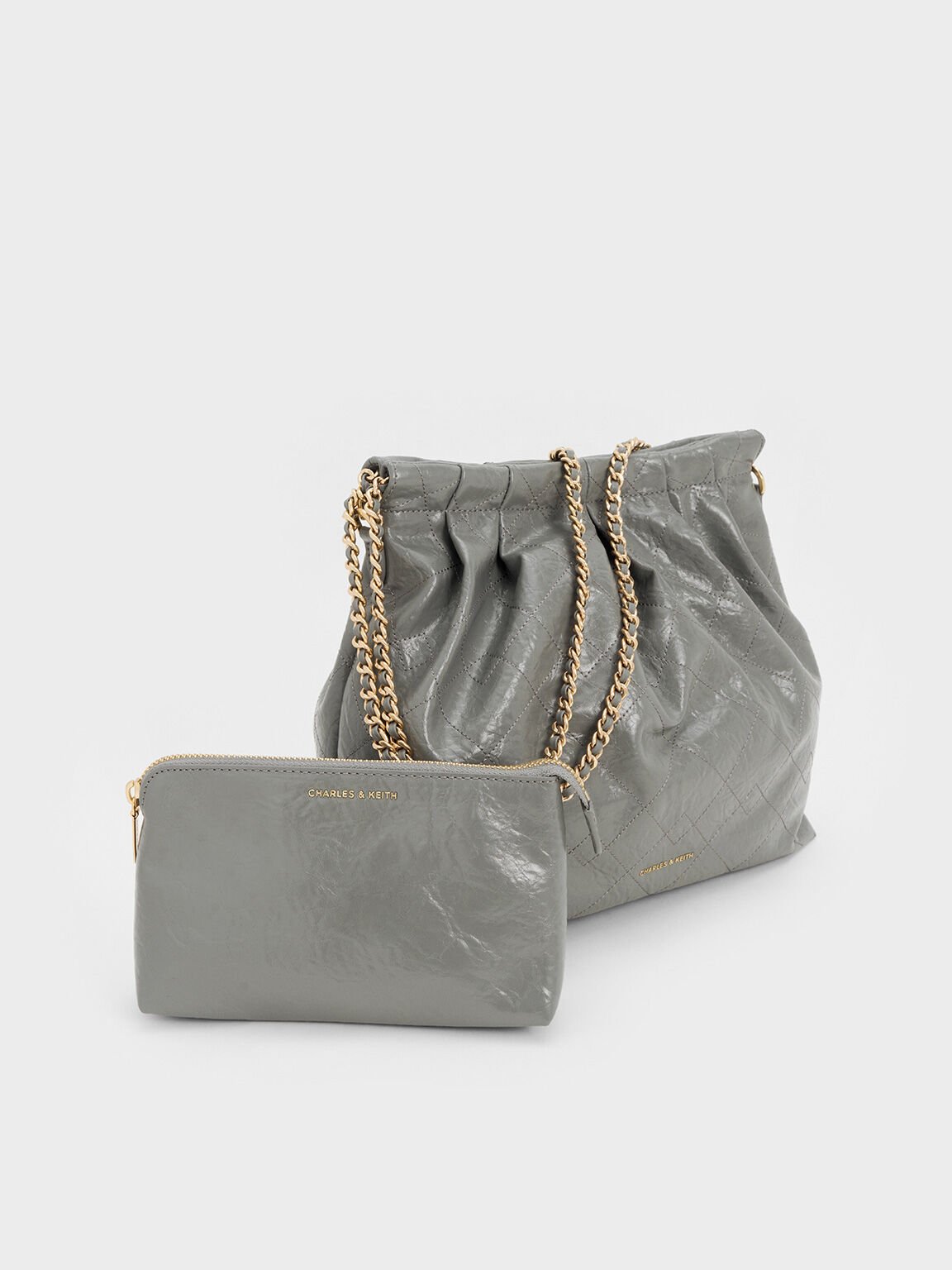 Bolso hobo Duo con doble cadena, Gris, hi-res