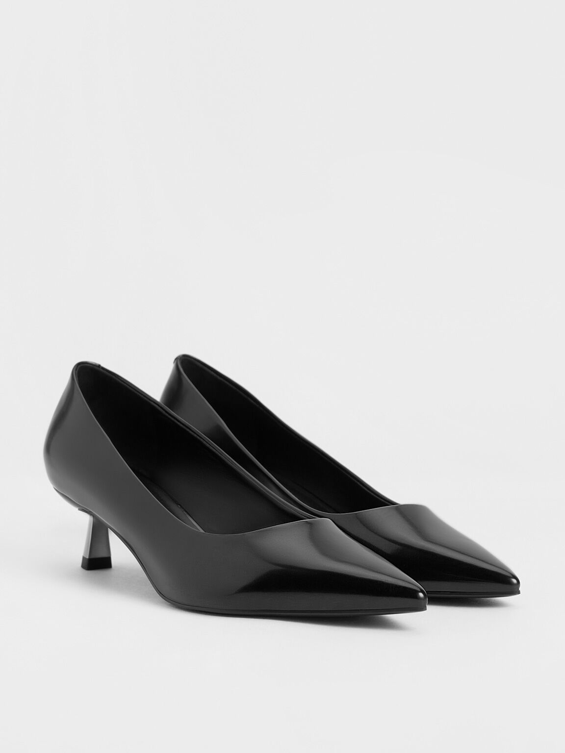 Pointed-Toe Kitten-Heel Pumps, Black Box, hi-res