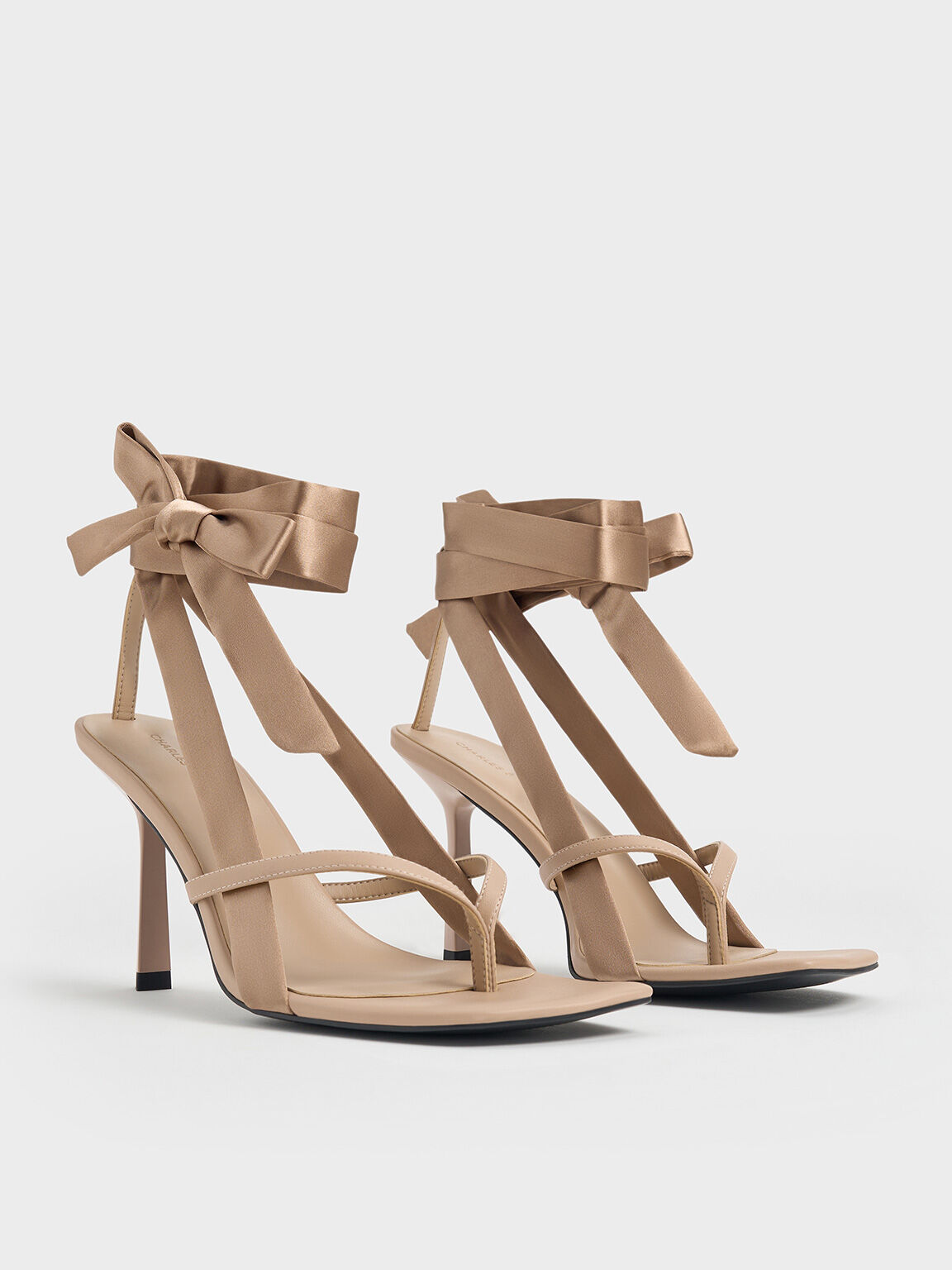 Recycled Polyester Tie-Around Heeled Thong Sandals, Nude, hi-res