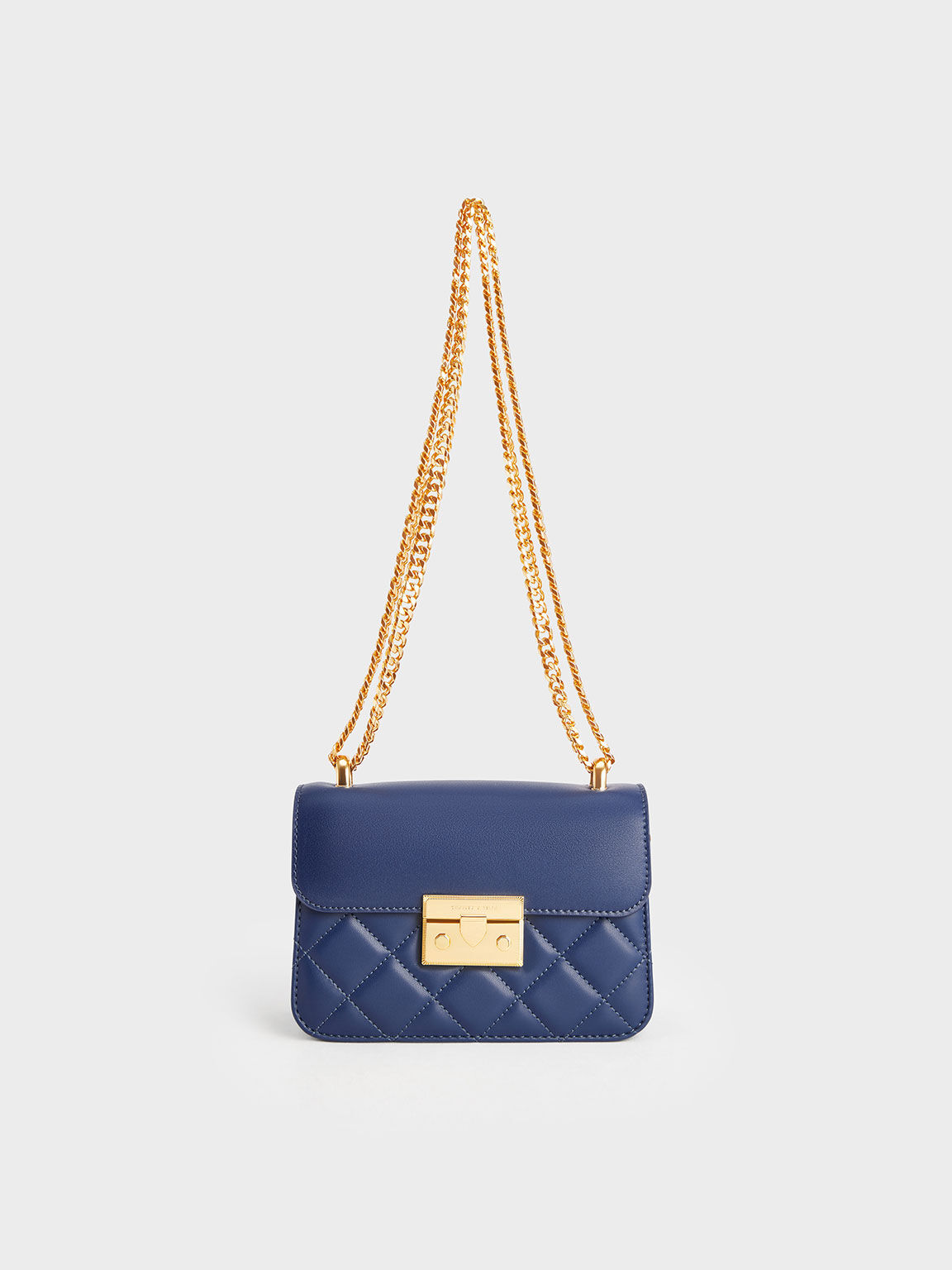 Alva Push-Lock Chain Bag, Navy, hi-res