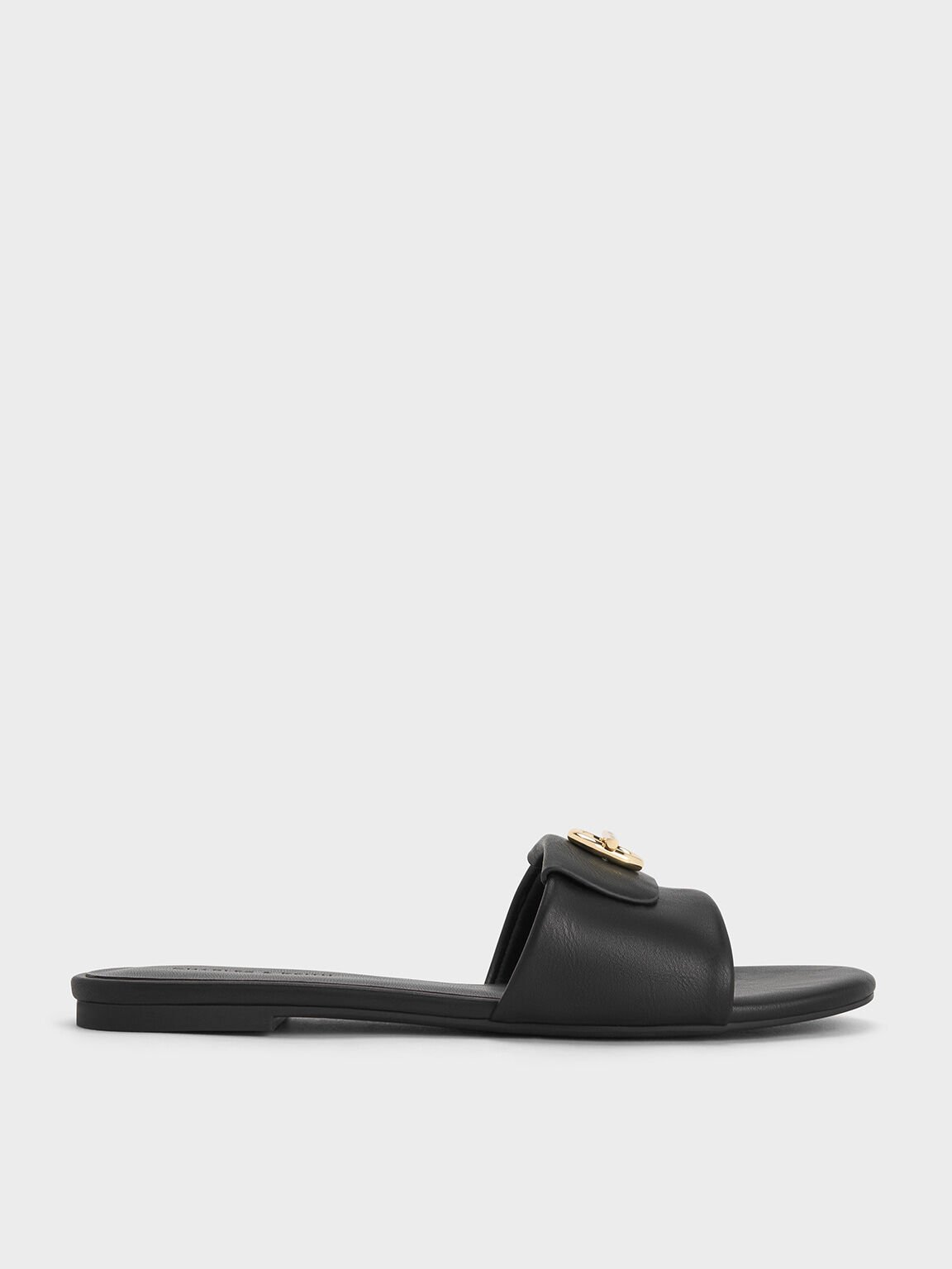 Sandalias slip-on con acento metálico, Negro, hi-res